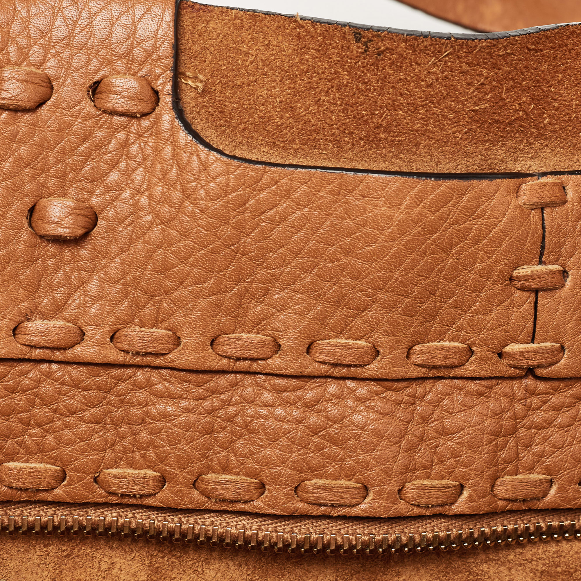Valentino Brown Pebbled Leather Fringe C-Rockee Tote