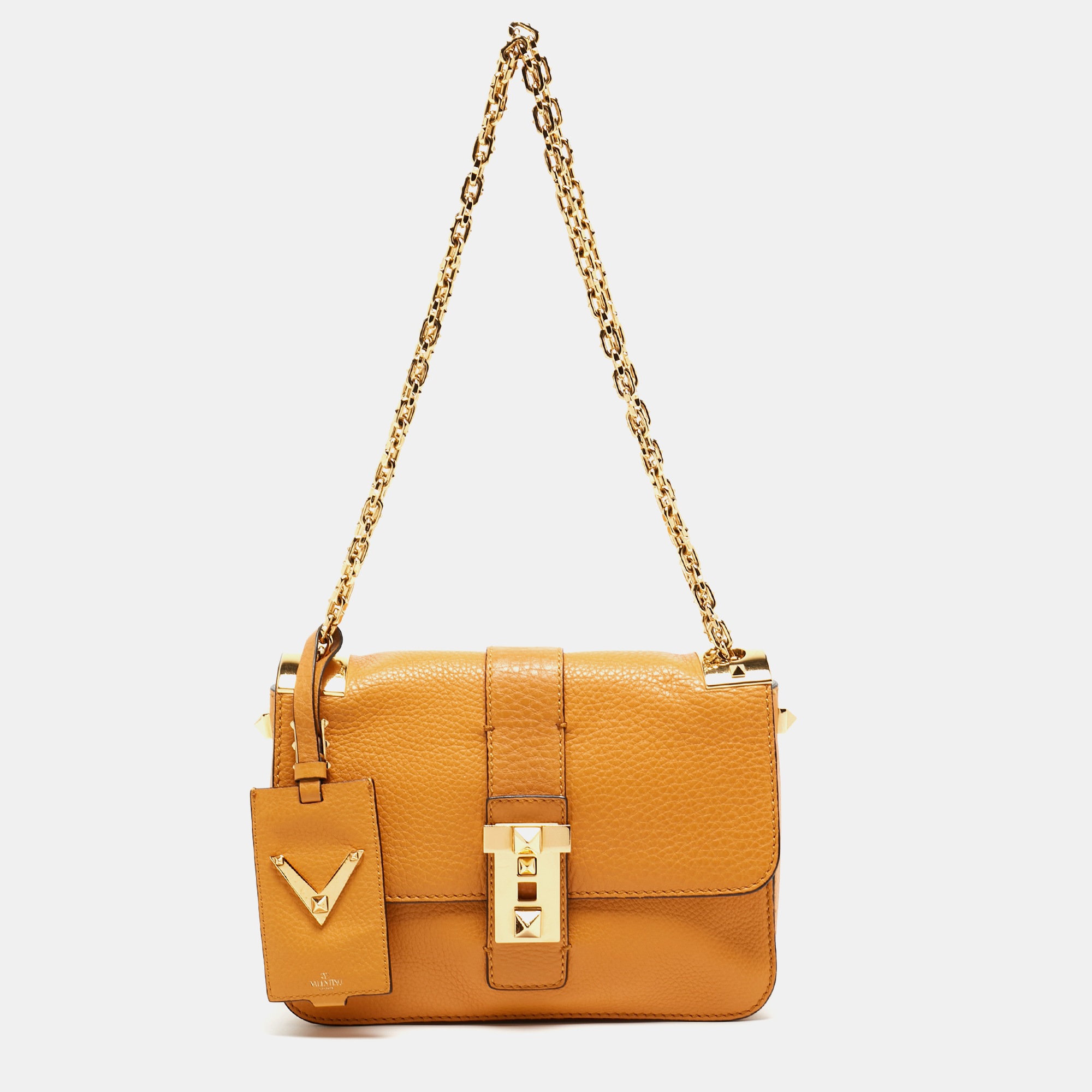 Valentino Mustard Yellow Leather Medium B-Rockstud Shoulder Bag