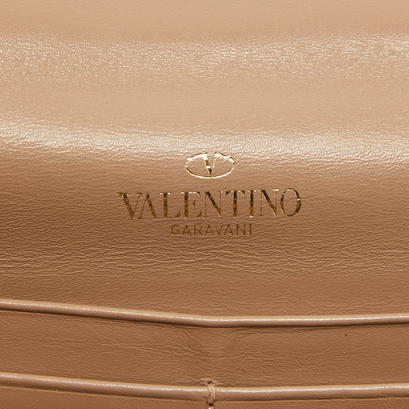 Valentino Beige Leather Rockstud Continental Wallet