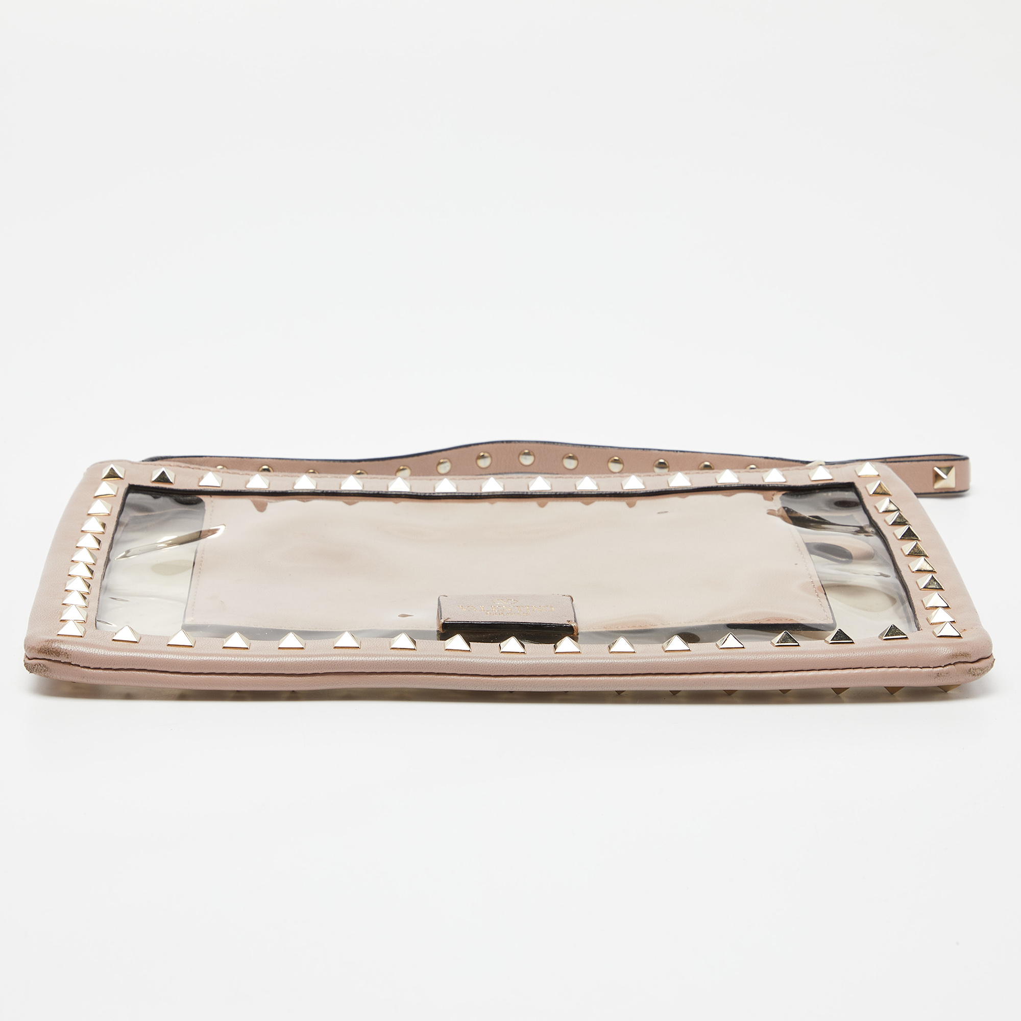 Valentino Pink/Transparent Leather And PVC Rockstud Clutch