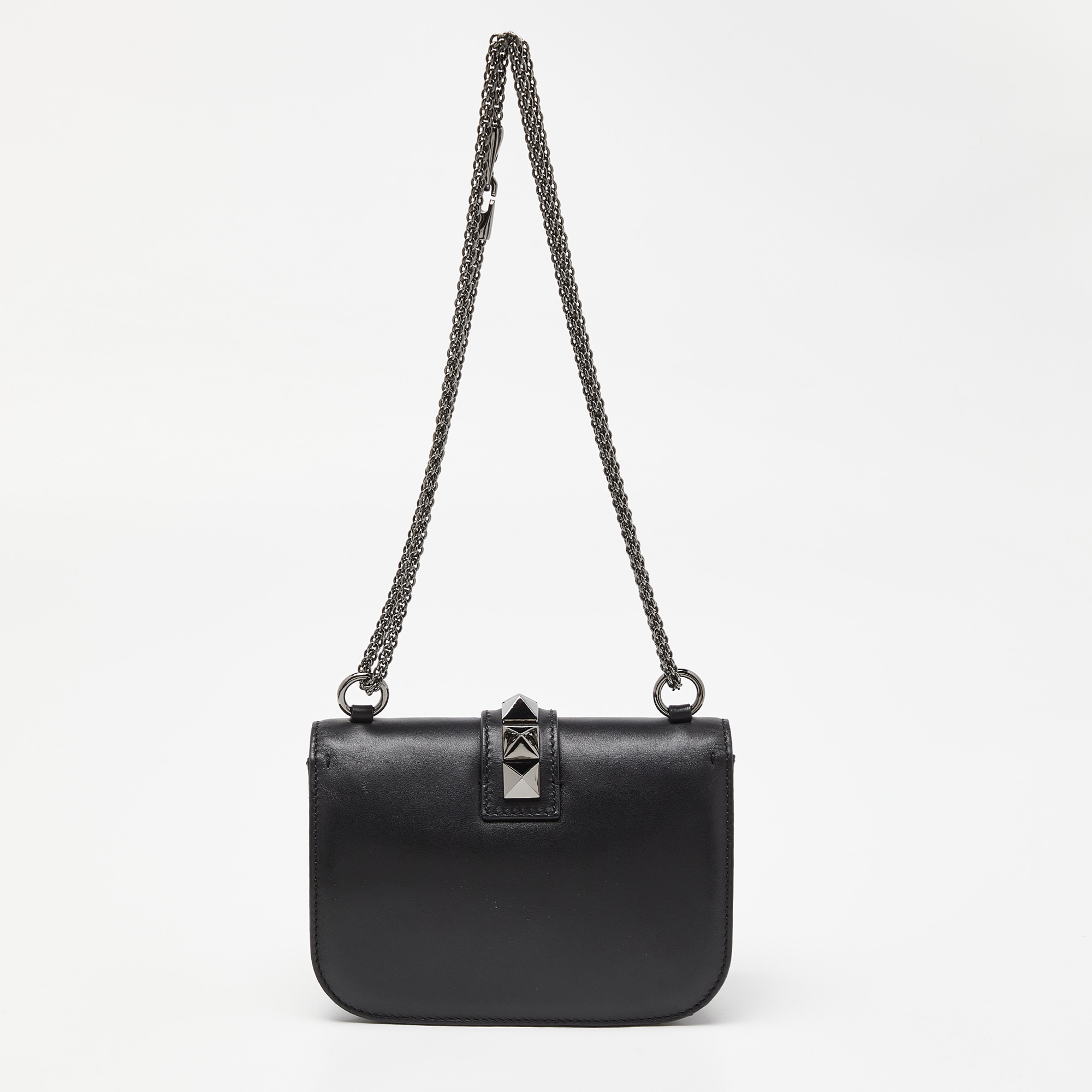 Valentino Black Leather Small Glam Lock Crossbody Bag