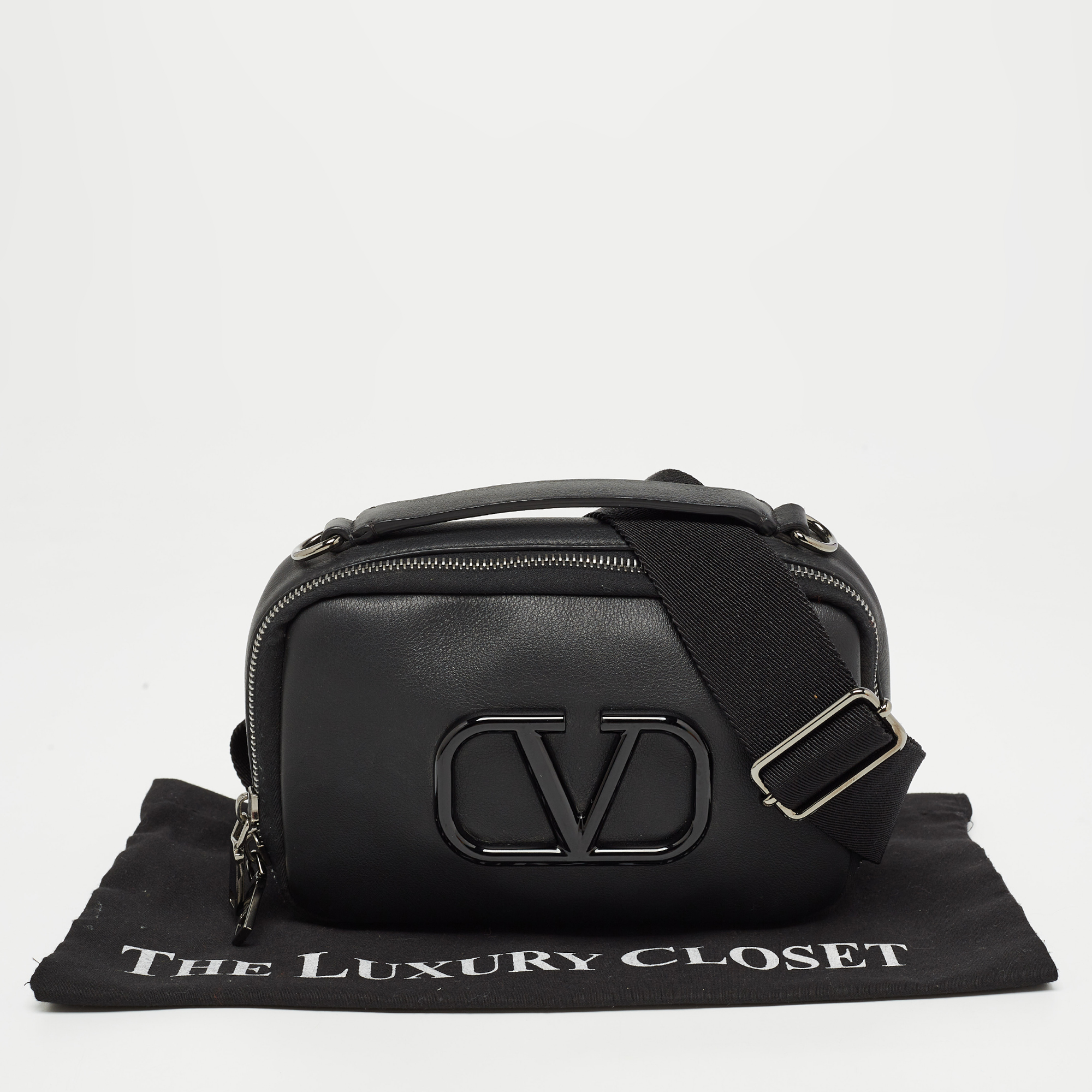 Valentino Black Leather VSling Crossbody Bag