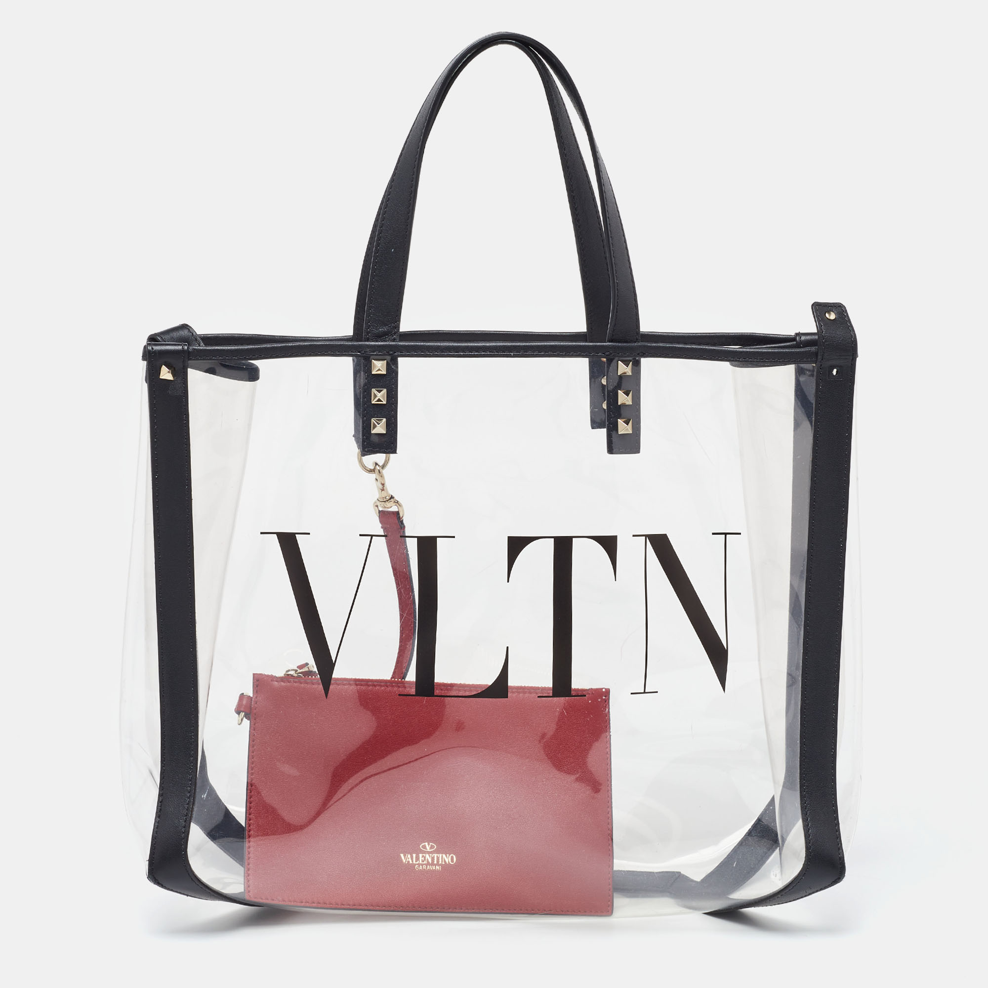 Valentino valenitno transparent/black pvc and leather vltn shopper tote