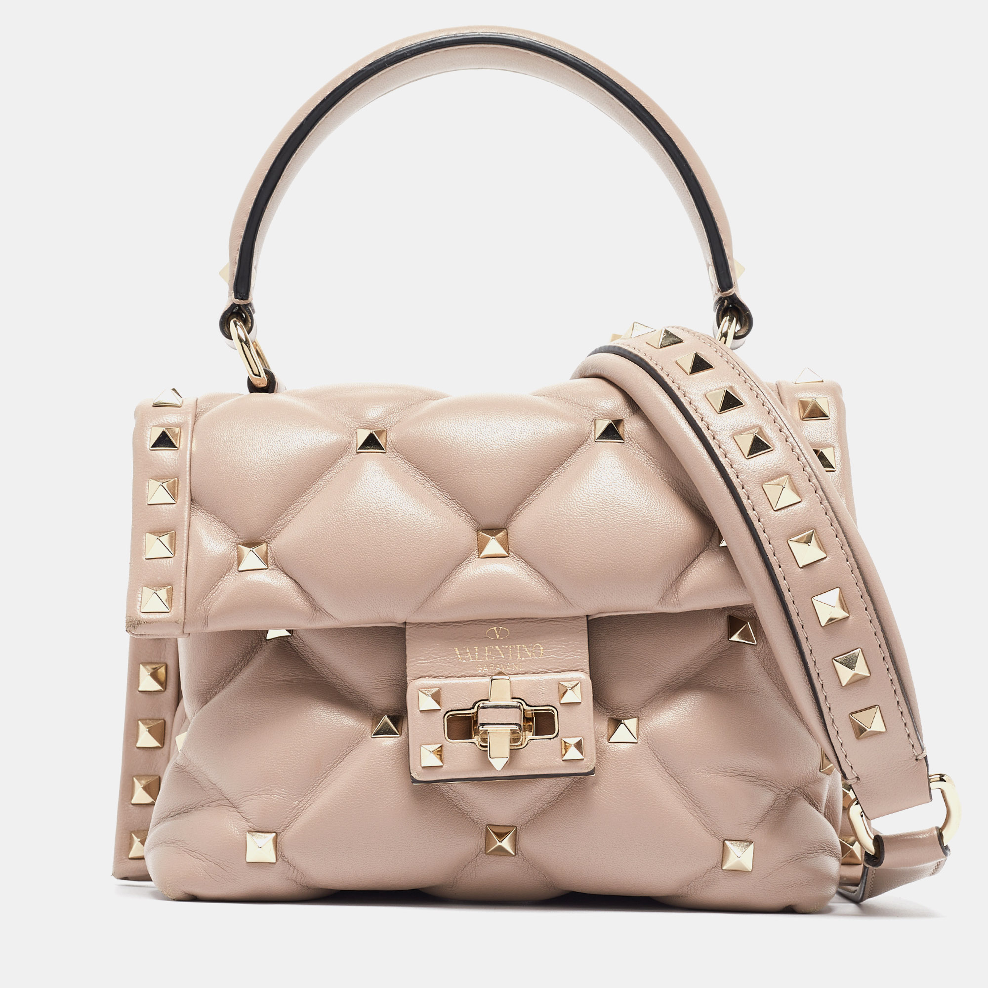 Valentino old rose quilted leather mini candystud top handle bag