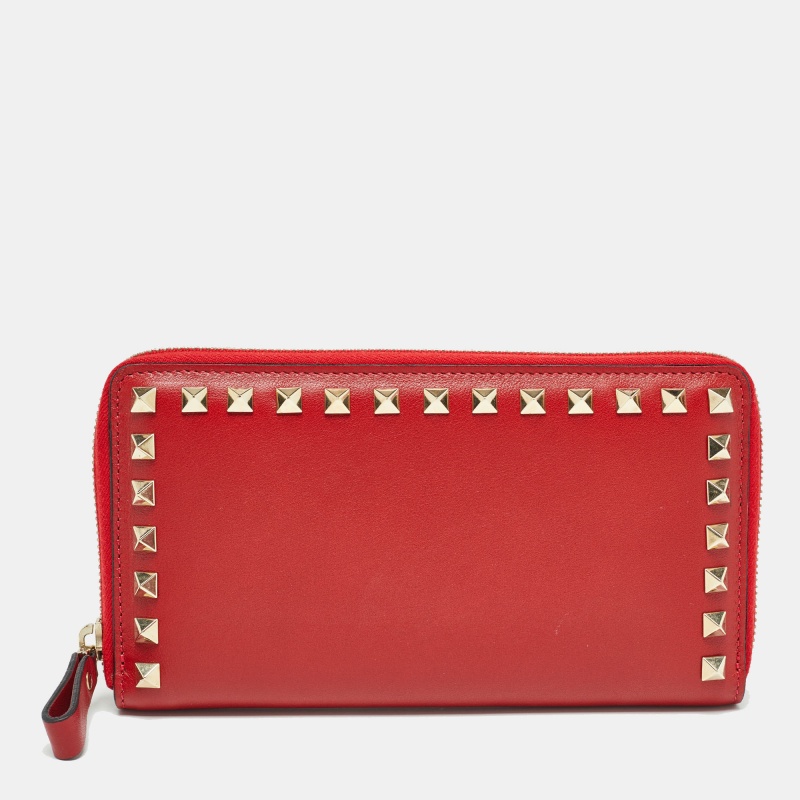 Valentino red leather rockstud zip continental wallet