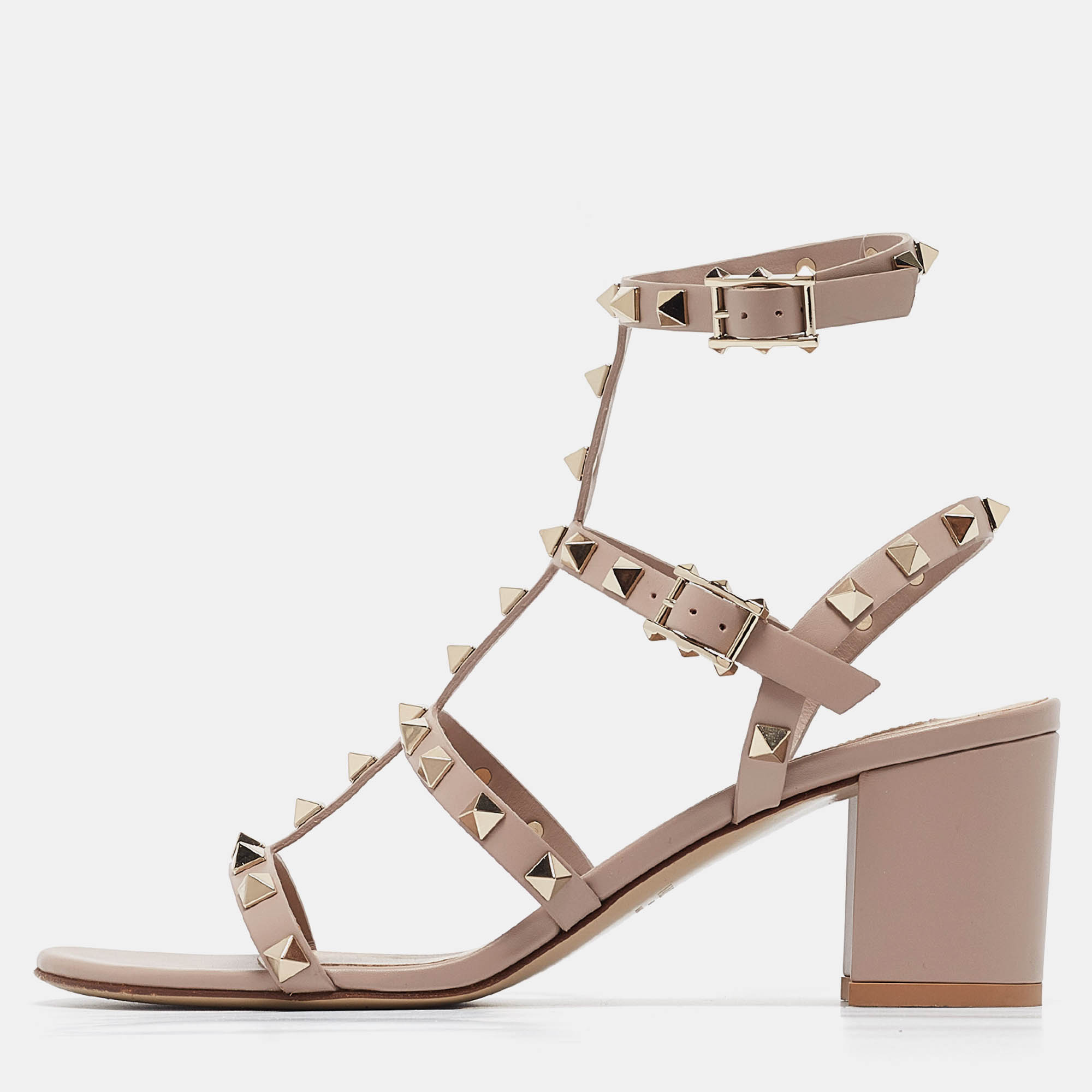 Valentino dusty pink leather rockstud ankle strap sandals size 37