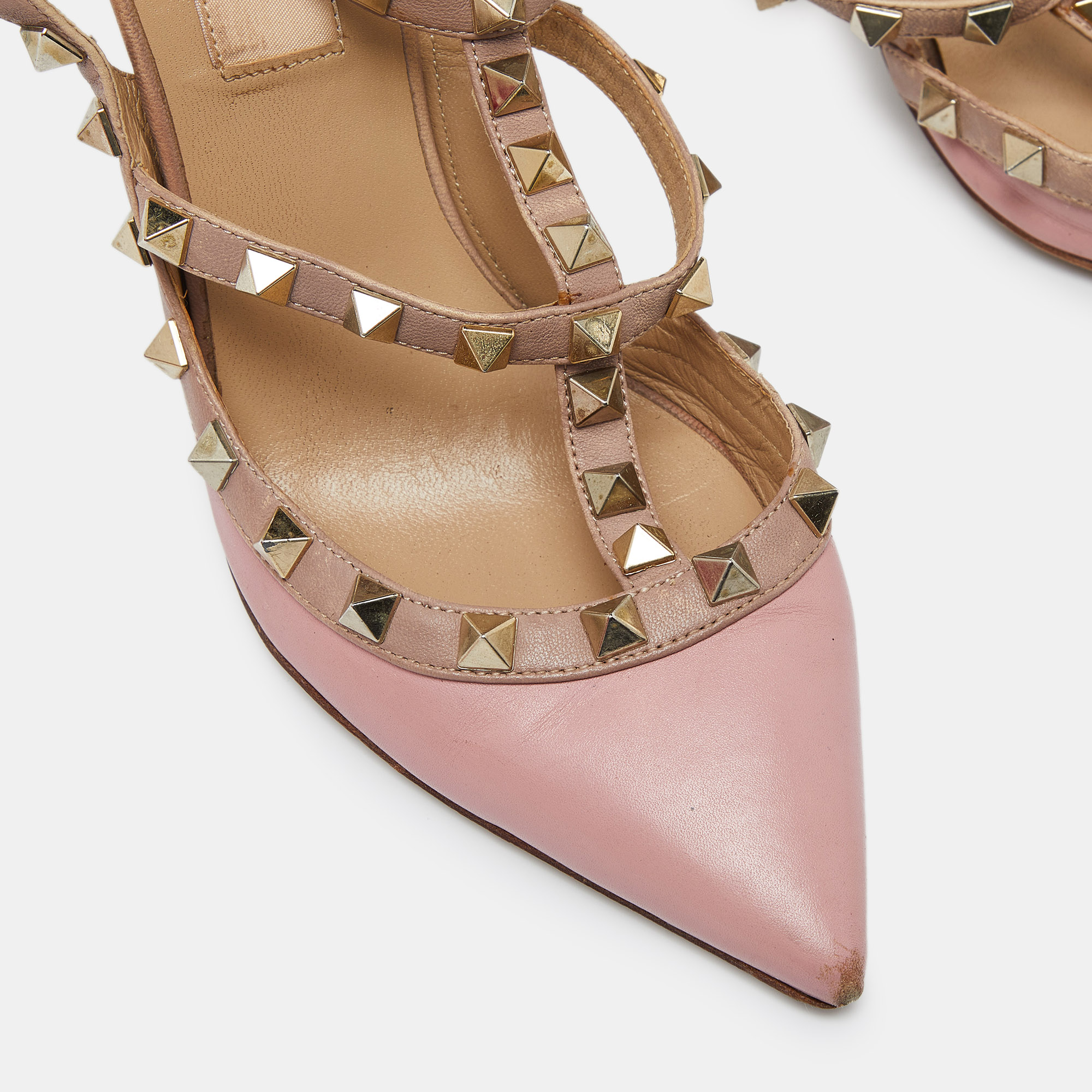 Valentino Pink/Beige Leather Rockstud Cage Pumps Size 36