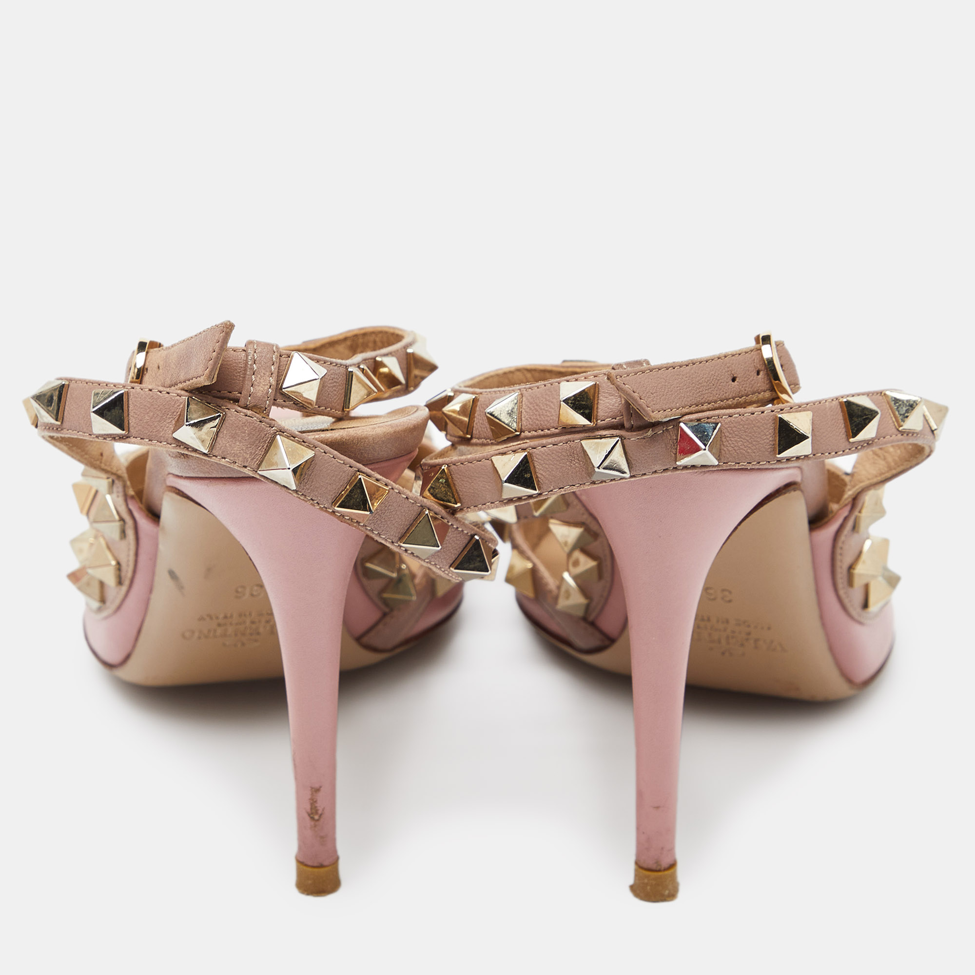 Valentino Pink/Beige Leather Rockstud Cage Pumps Size 36