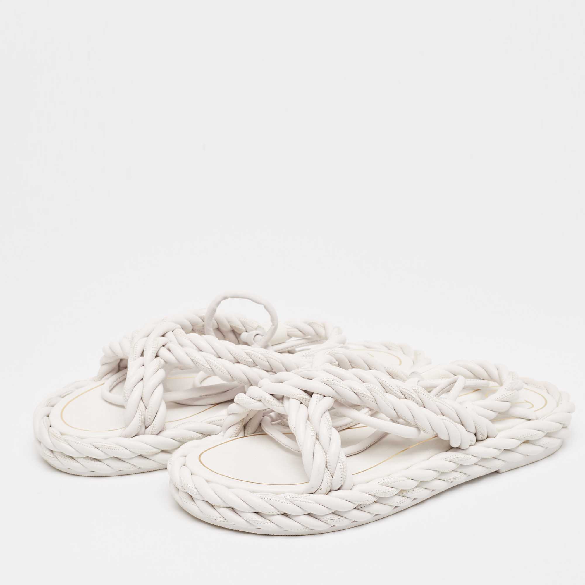 Valentino White Braided Leather Ankle Tie Flats Size 39