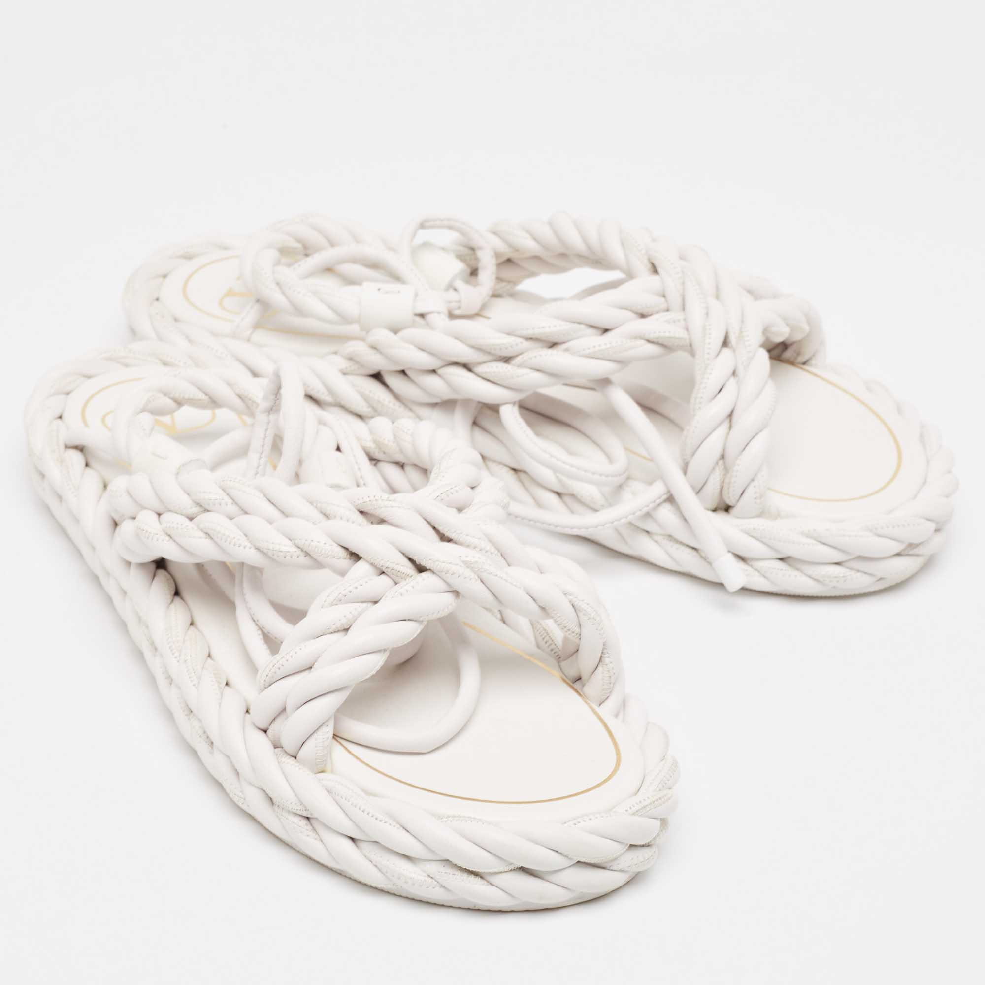 Valentino White Braided Leather Ankle Tie Flats Size 39