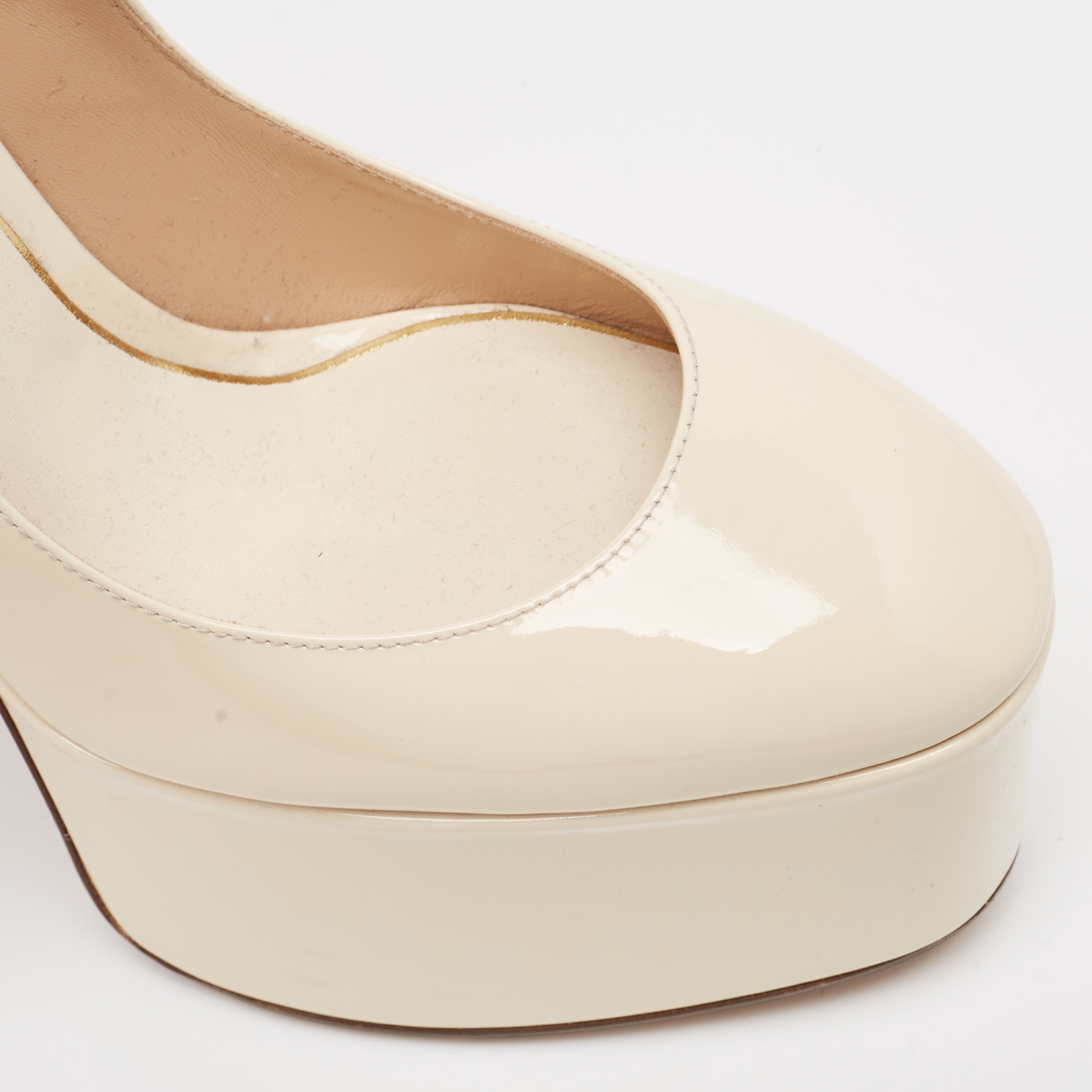 Valentino Cream Patent Leather Tan-go Pumps Size 38.5