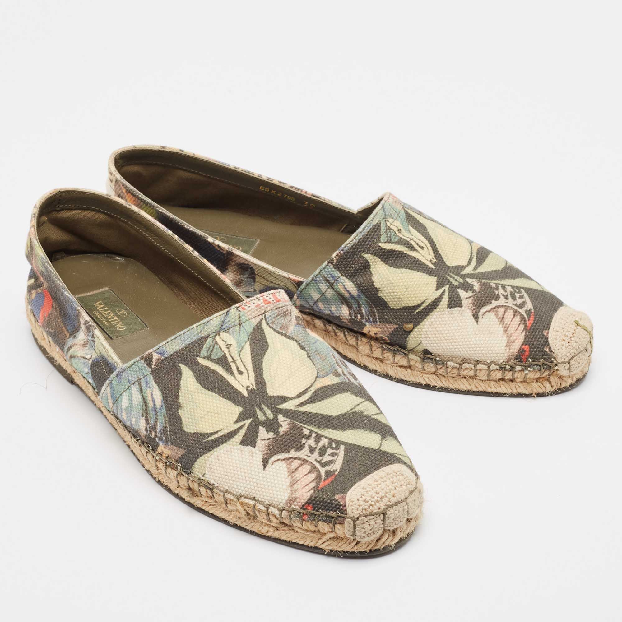 Valentino Multicolor Butterfly Print Canvas Espadrille Flats Size 39