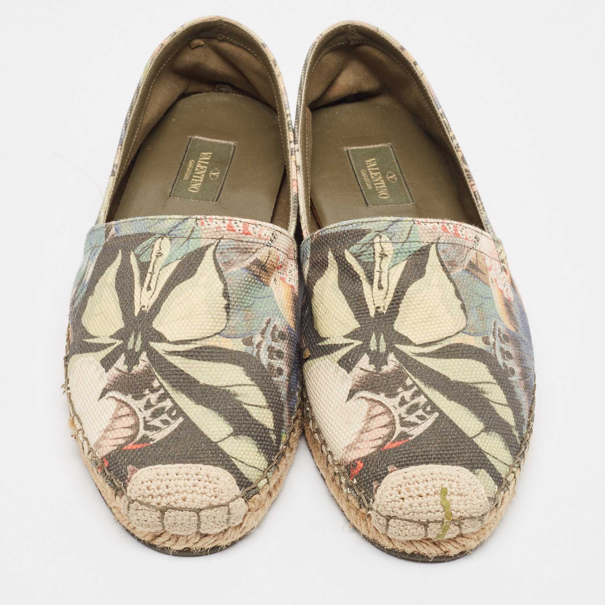 Valentino Multicolor Butterfly Print Canvas Espadrille Flats Size 39