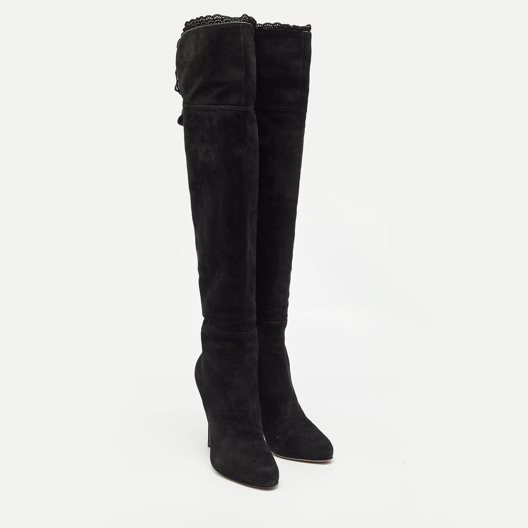 Valentino Black Suede Knee Length Boots Size 39