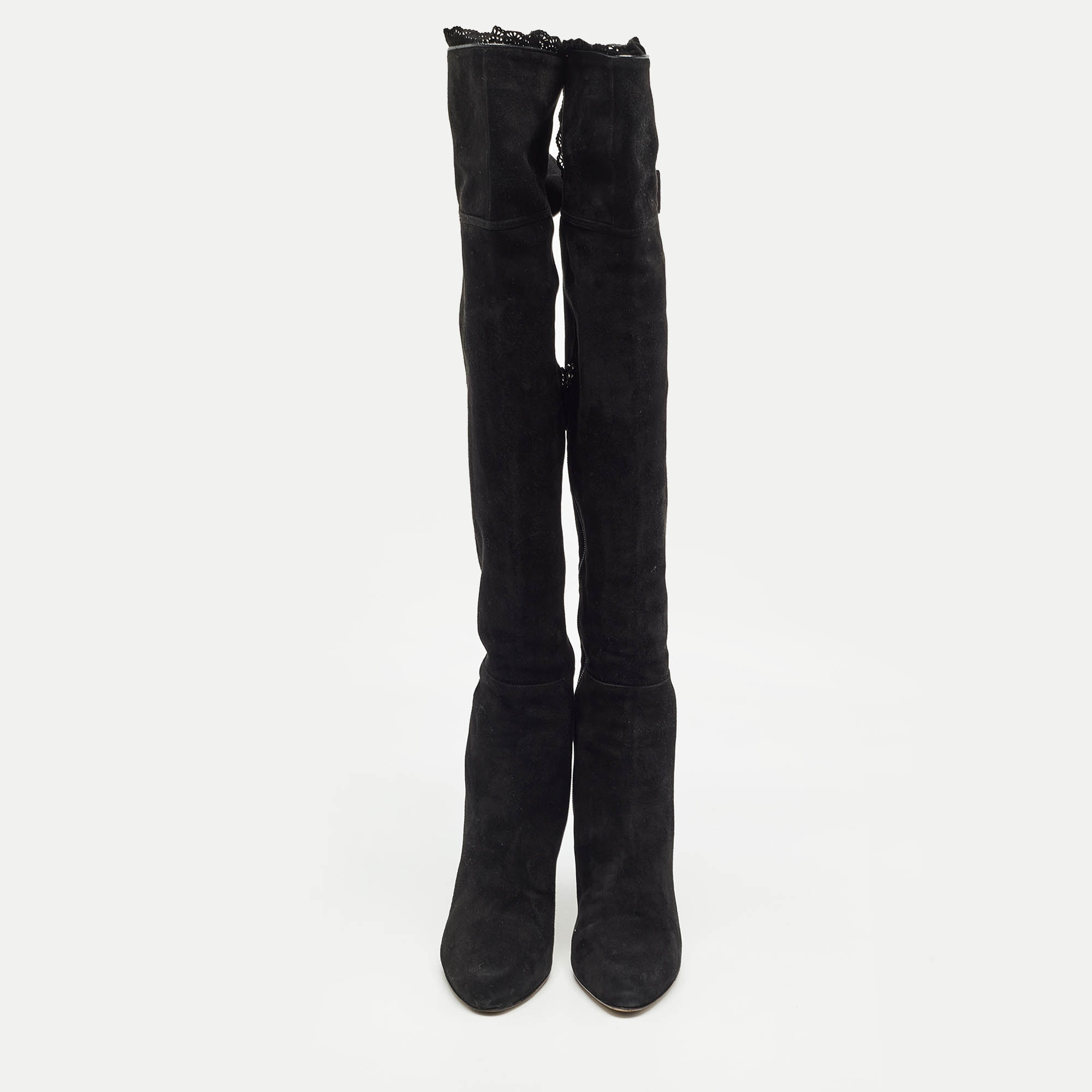 Valentino Black Suede Knee Length Boots Size 39