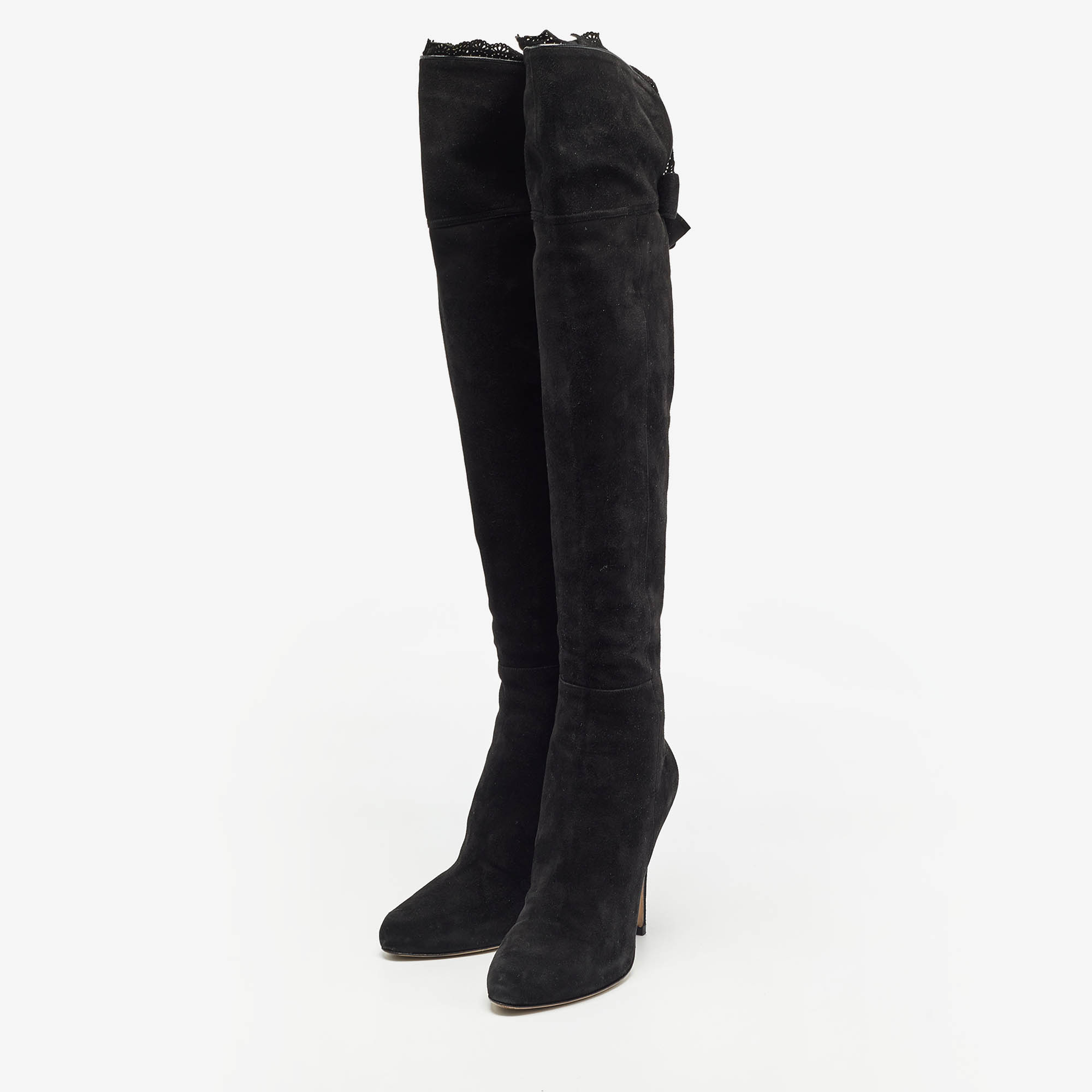 Valentino Black Suede Knee Length Boots Size 39