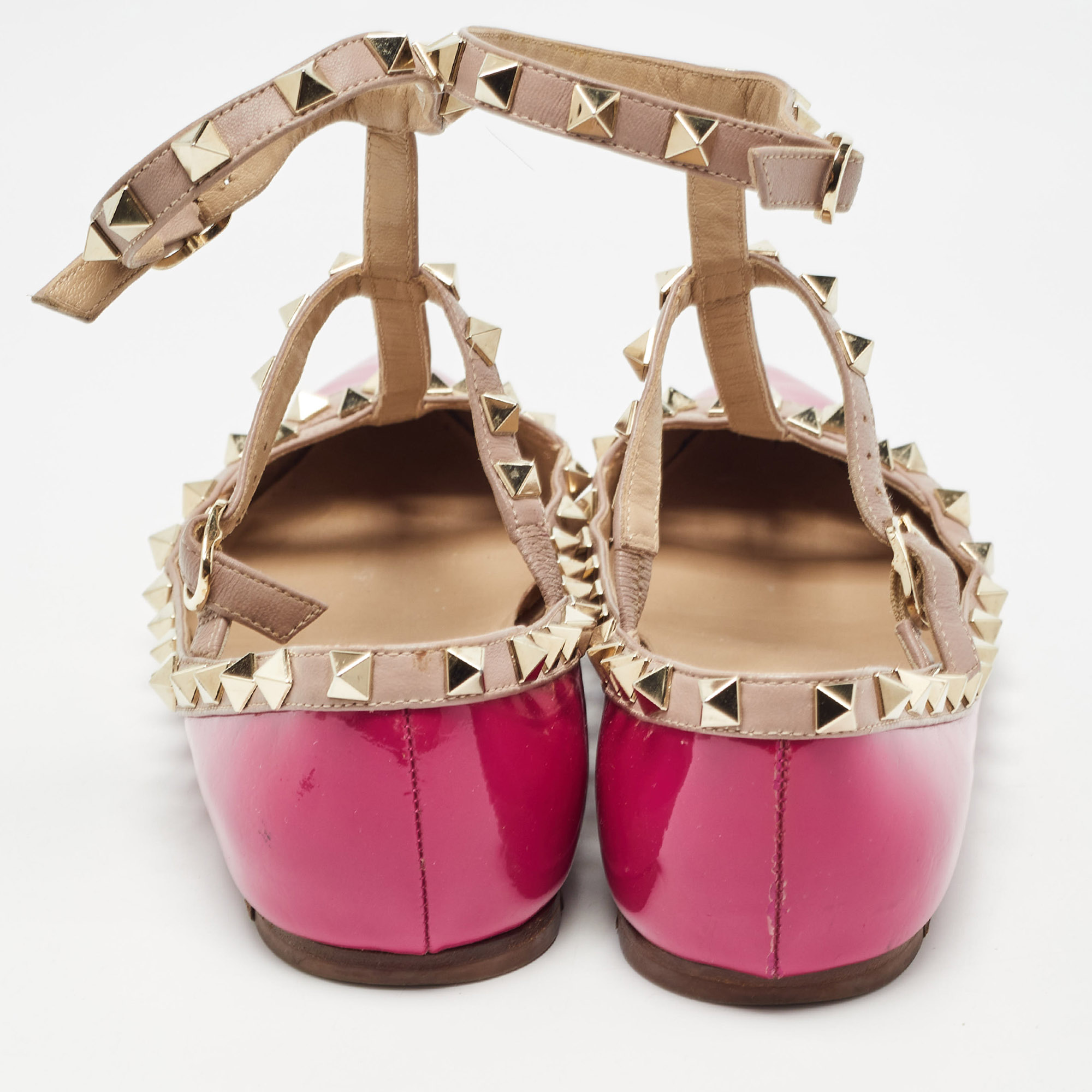 Valentino Pink Leather And Patent Rockstud Ballet Flats Size 36.5