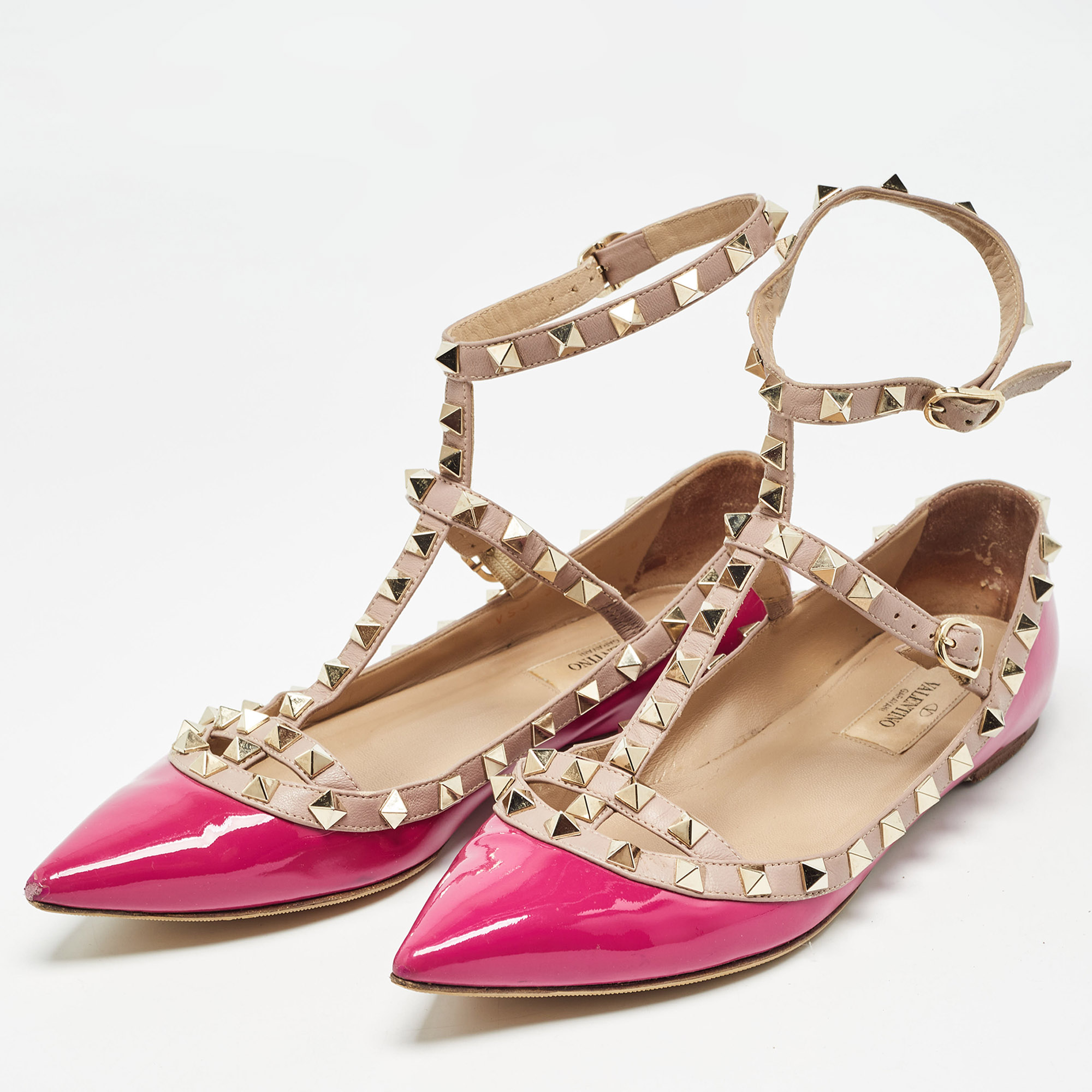 Valentino Pink Leather And Patent Rockstud Ballet Flats Size 36.5