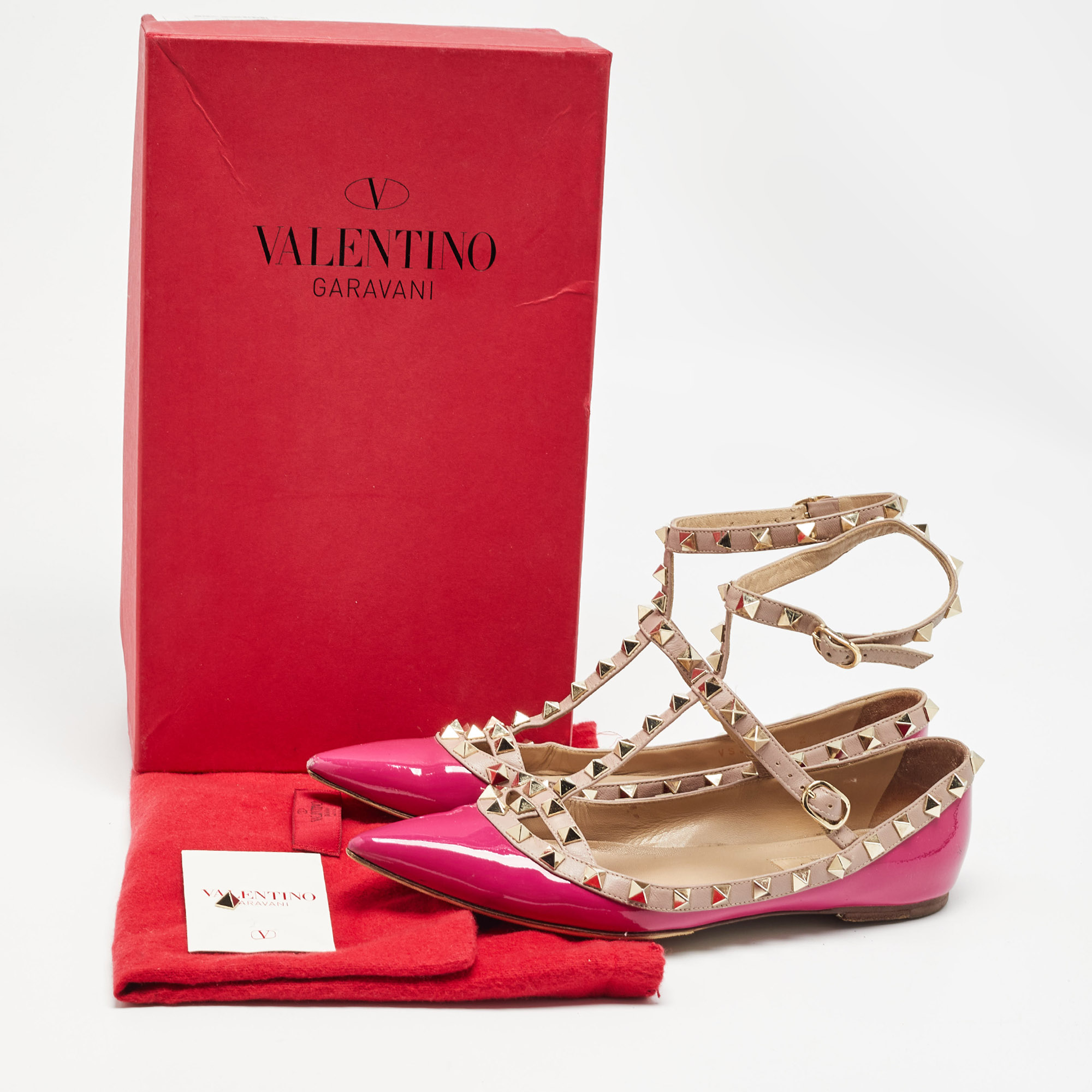 Valentino Pink Leather And Patent Rockstud Ballet Flats Size 36.5