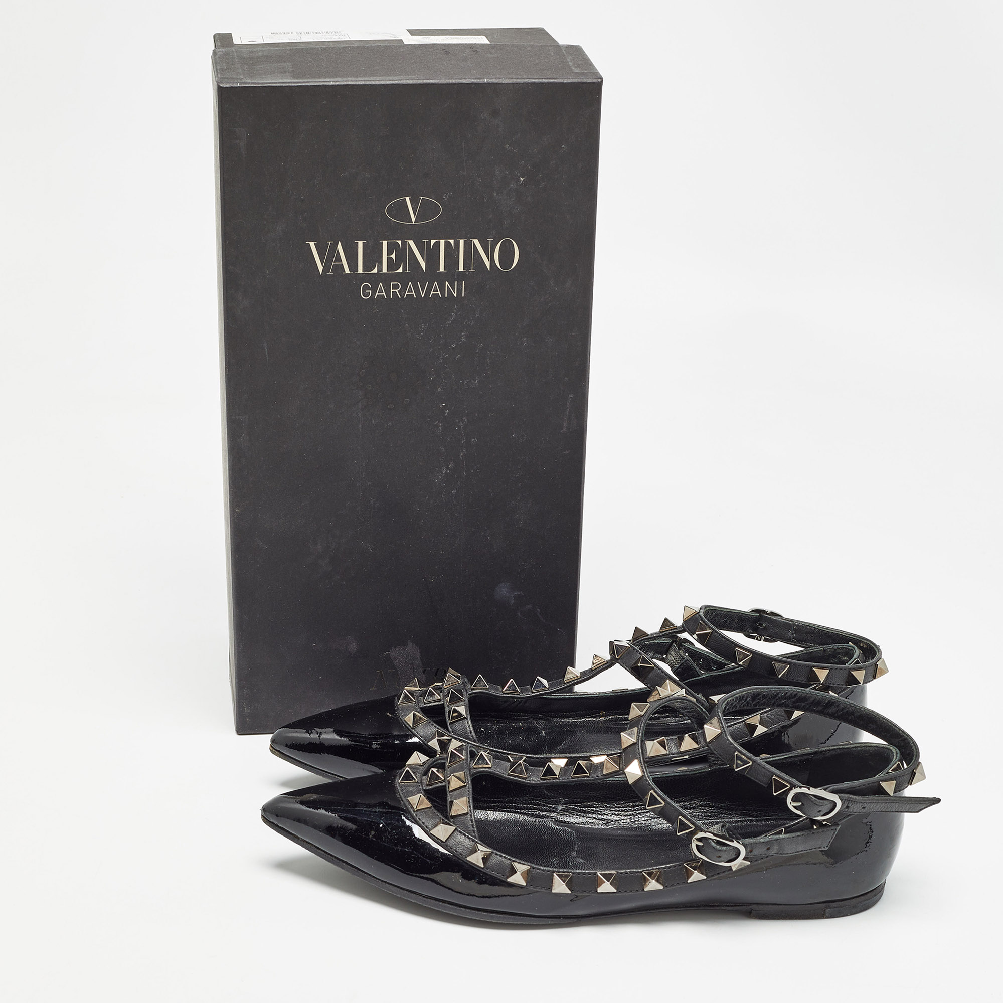 Valentino Black Patent And Leather Rockstud Ballet Flats Size 36.5