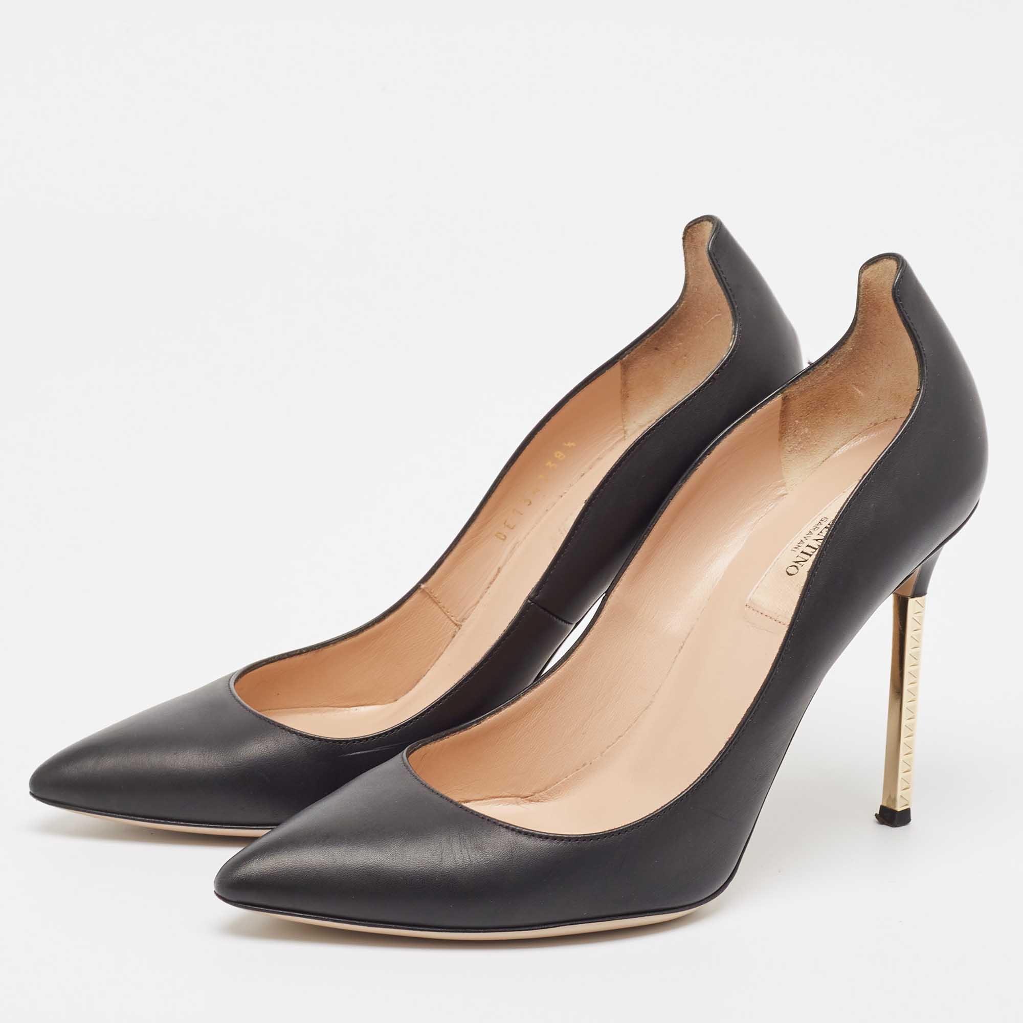 Valentino Black Leather Pointed Toe Pumps Size 38.5