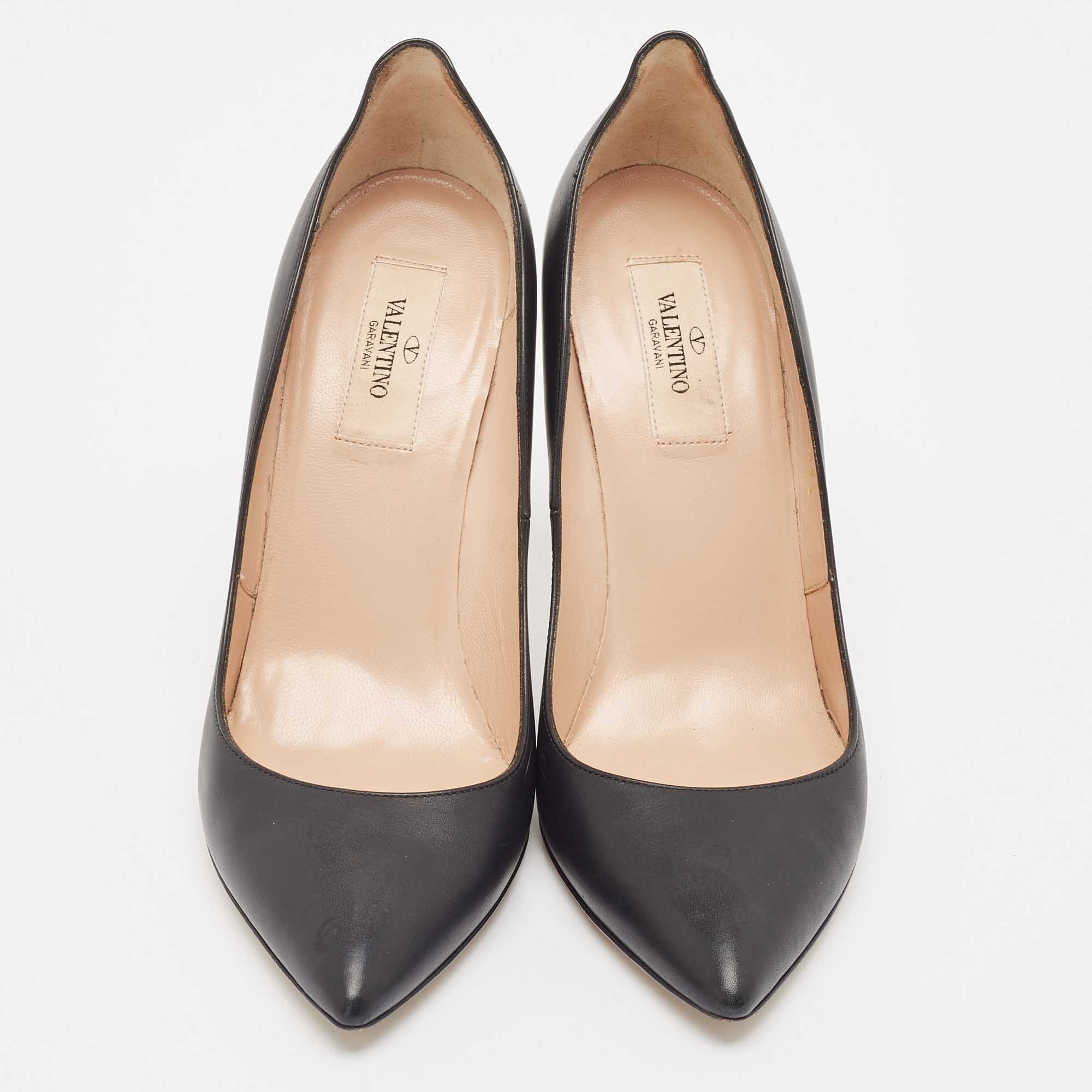 Valentino Black Leather Pointed Toe Pumps Size 38.5