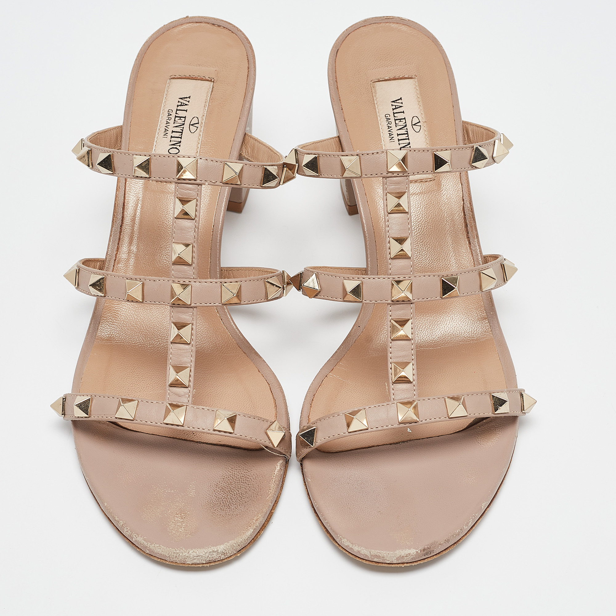 Valentino Dusty Pink Leather Rockstud Slide Sandals Size 39