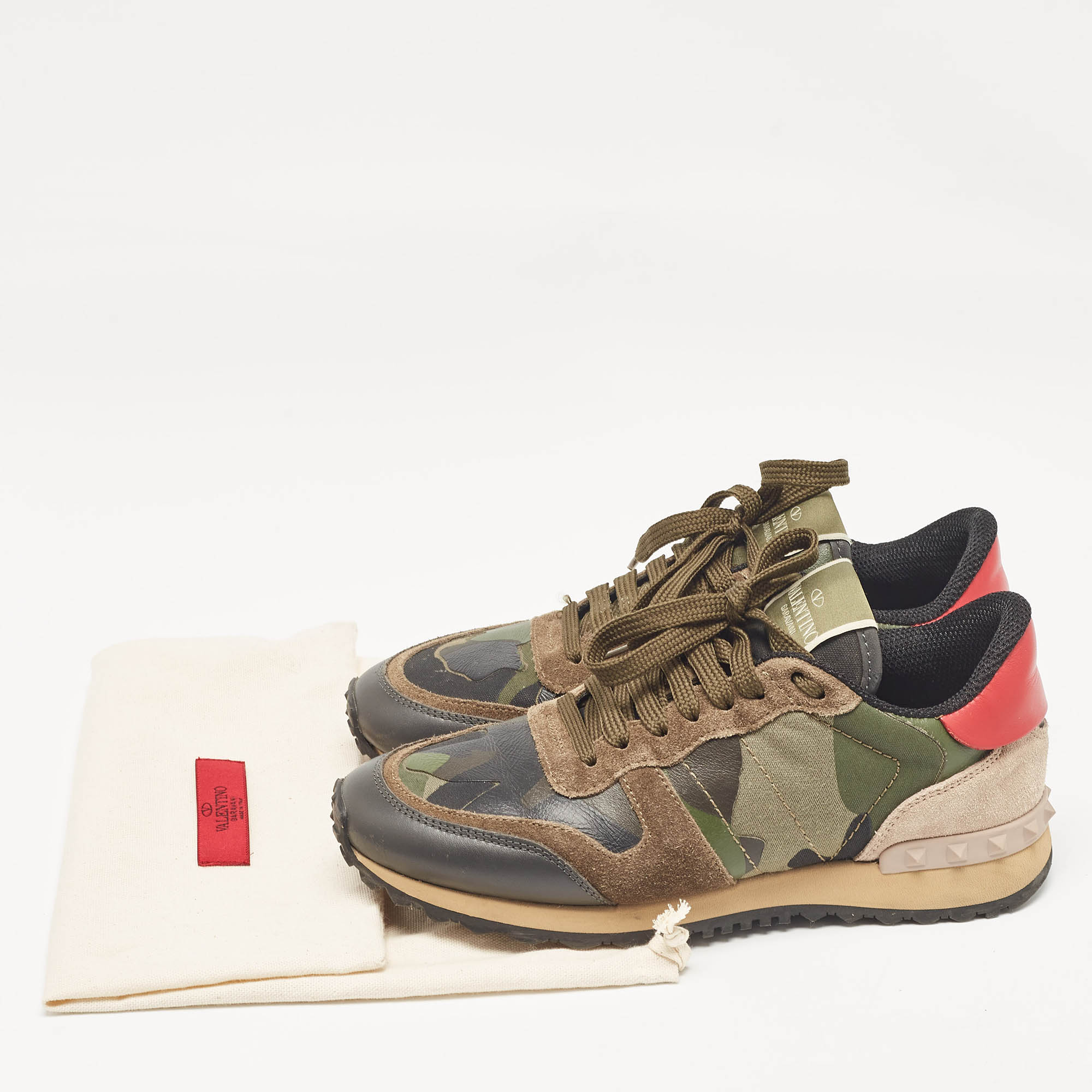 Valentino Multicolor Camouflage Print Canvas And Leather Rockrunner Sneakers Size 37