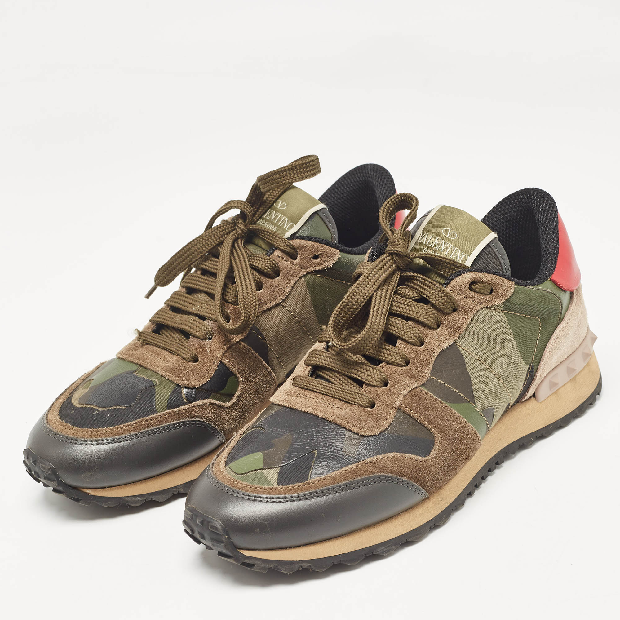 Valentino Multicolor Camouflage Print Canvas And Leather Rockrunner Sneakers Size 37