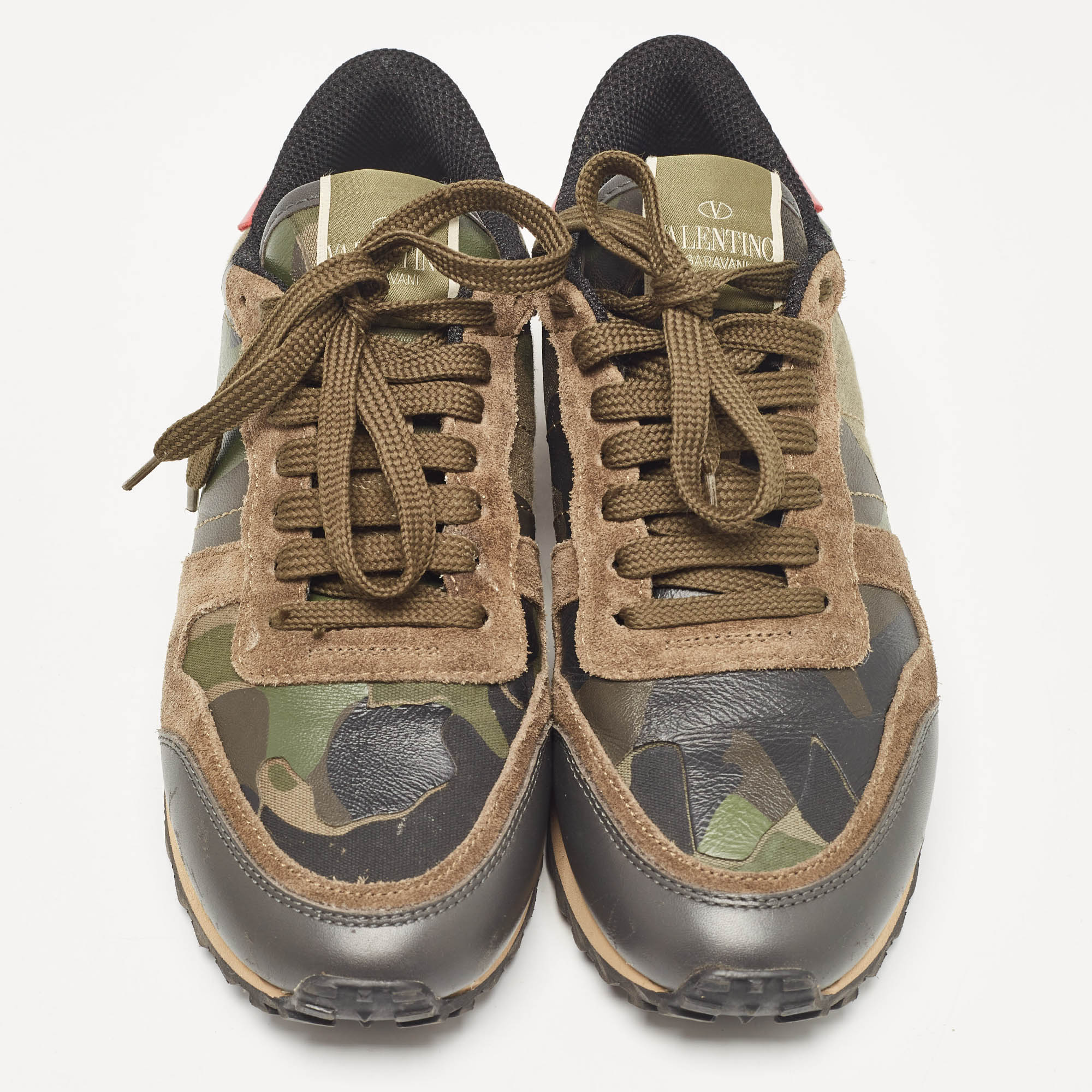 Valentino Multicolor Camouflage Print Canvas And Leather Rockrunner Sneakers Size 37