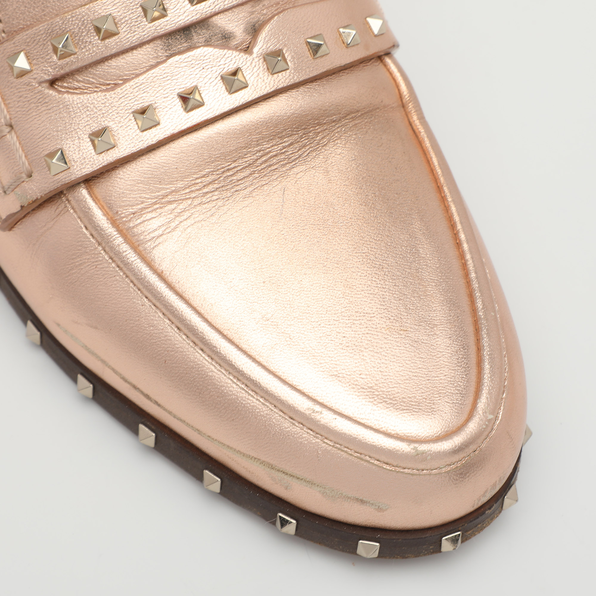 Valentino Metallic Rose Gold Leather Soul Rockstud Mules Size 36