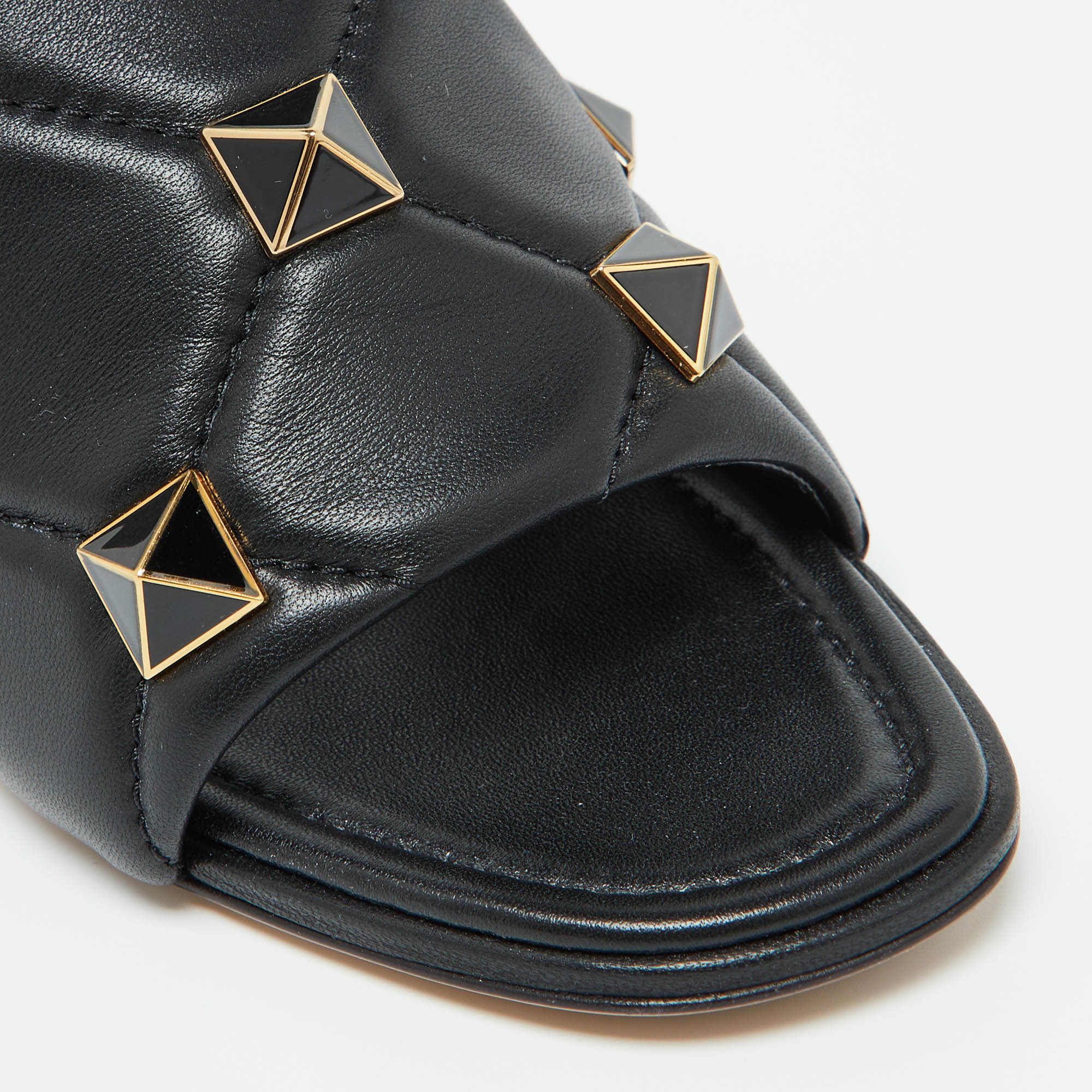 Valentino Black Leather Roman Stud Slide Sandals 39.5