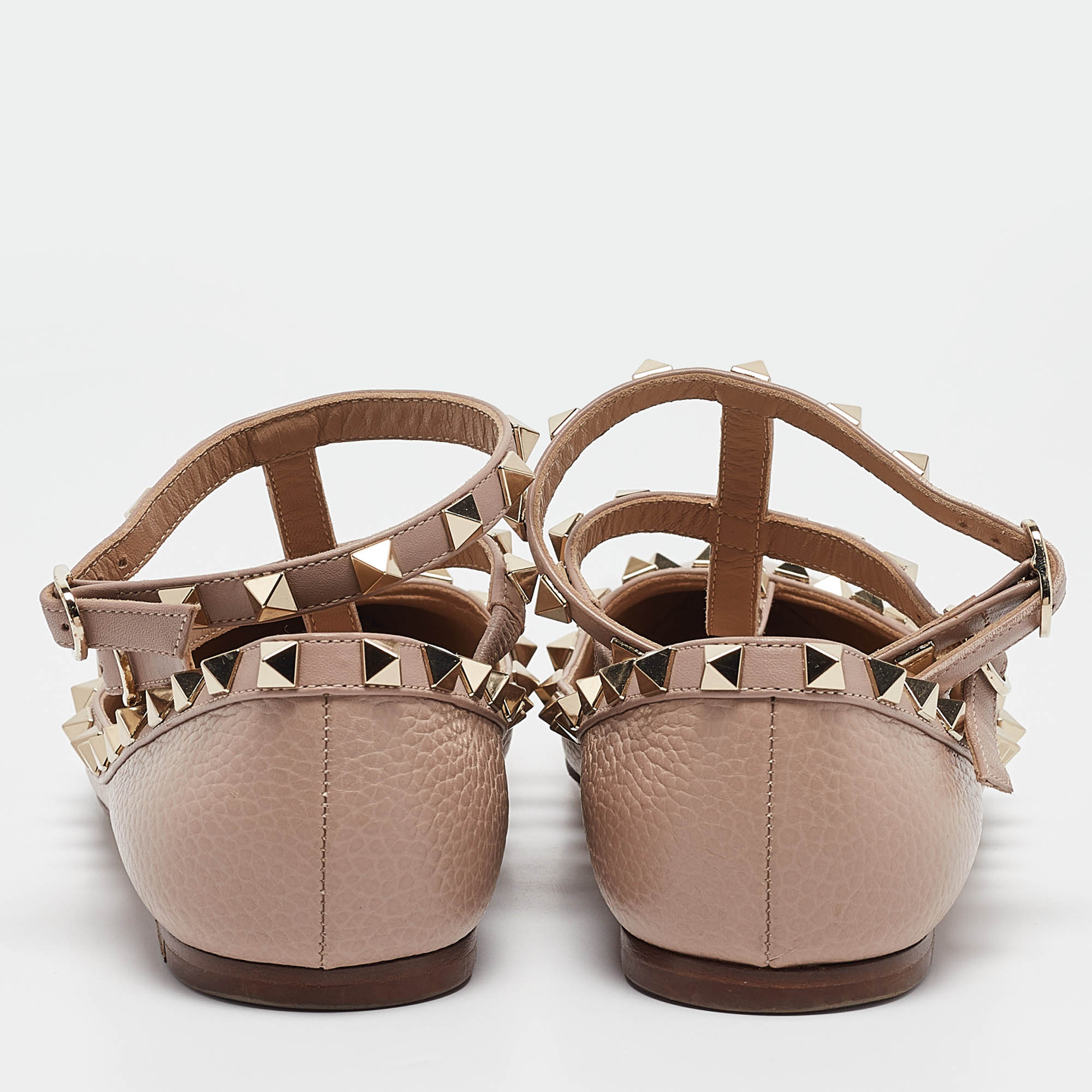 Valentino Beige Leather Rockstud Ballet Flats Size 37