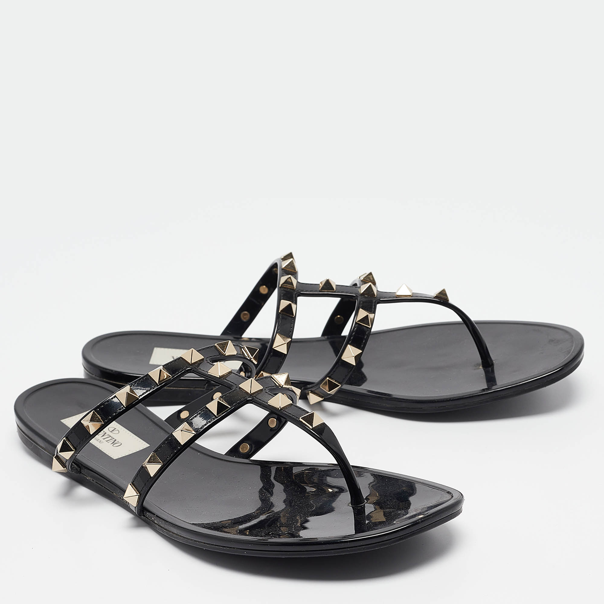 Valentino Black Jelly Rockstud Flat Slides Size 39