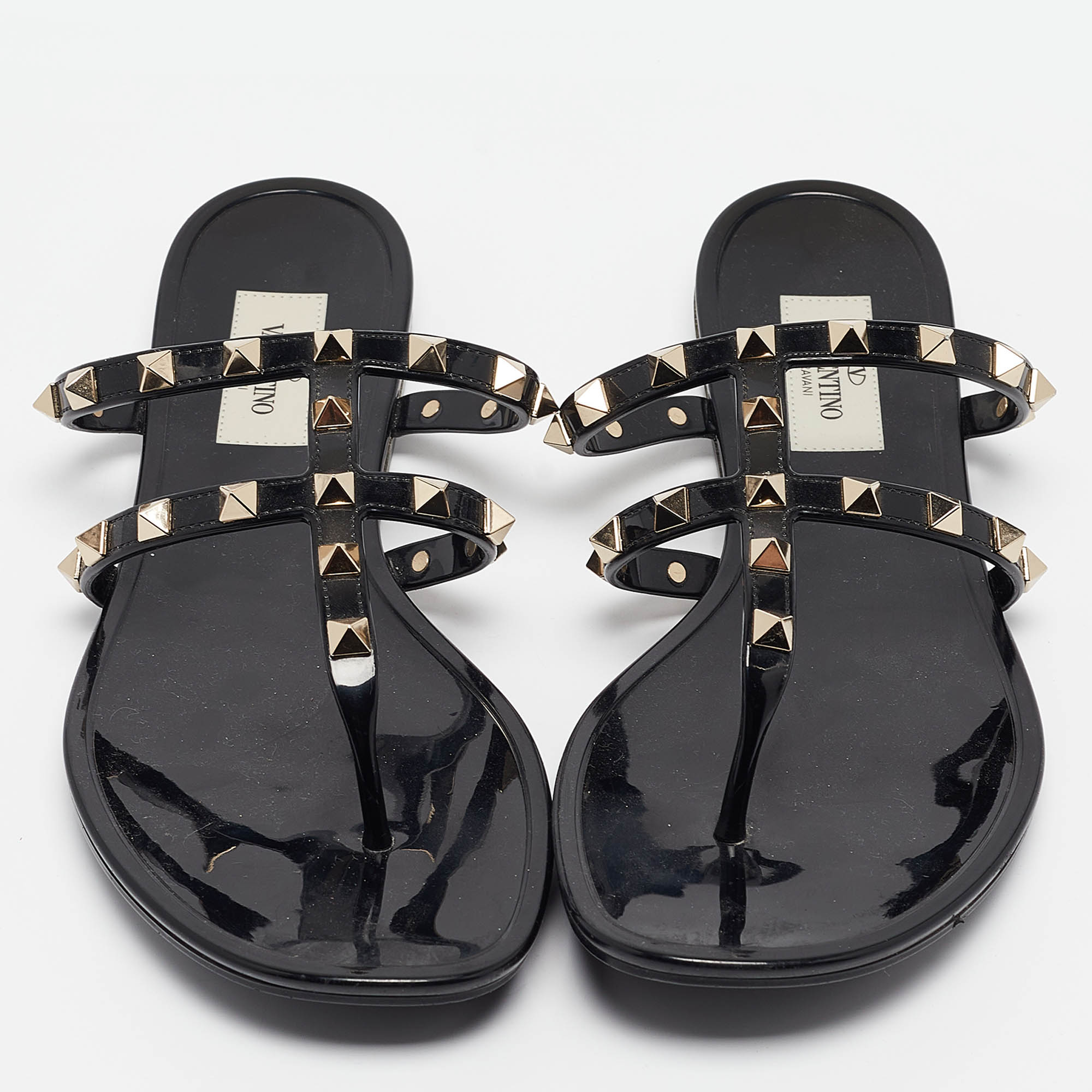 Valentino Black Jelly Rockstud Flat Slides Size 39