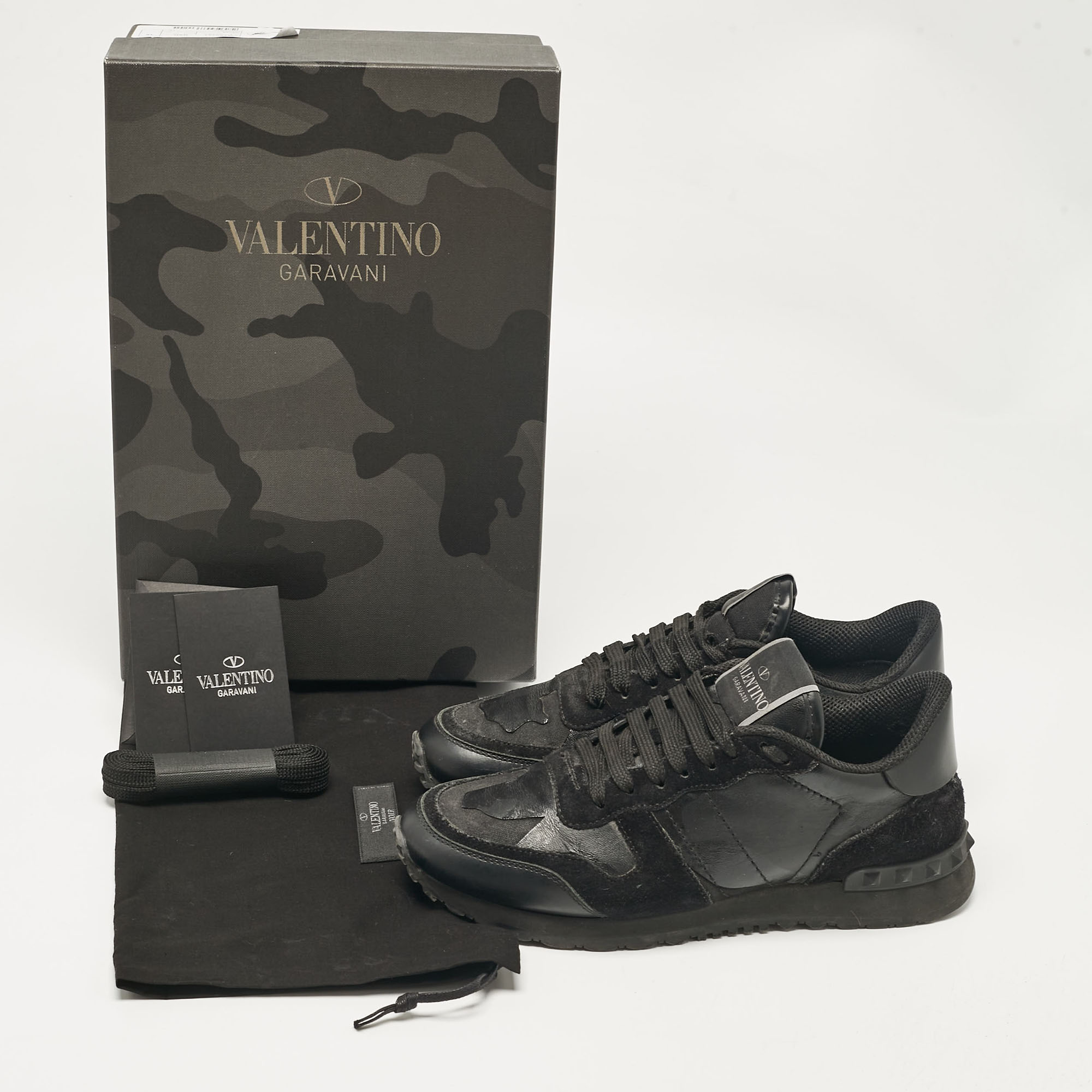 Valentino Black Leather And Suede Rockrunner Low Top Sneakers Size 36