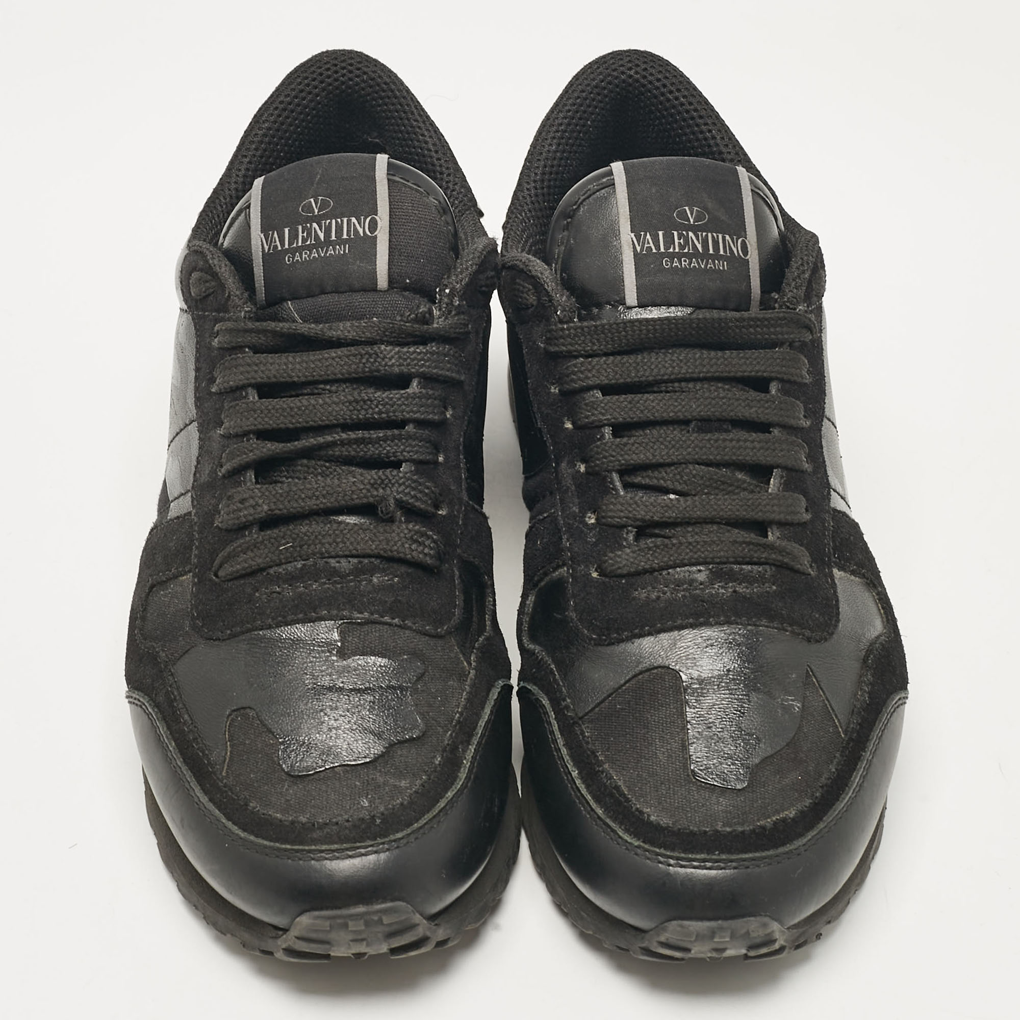 Valentino Black Leather And Suede Rockrunner Low Top Sneakers Size 36