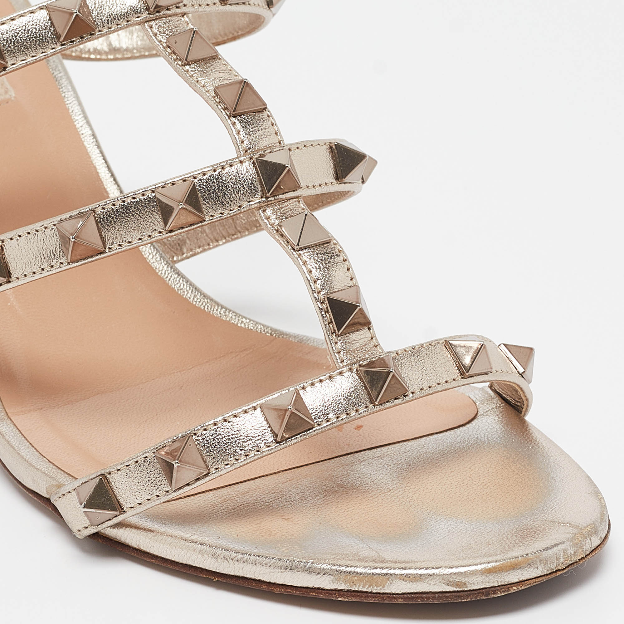 Valentino Metallic Leather Rockstud Slide Sandals Size 39.5