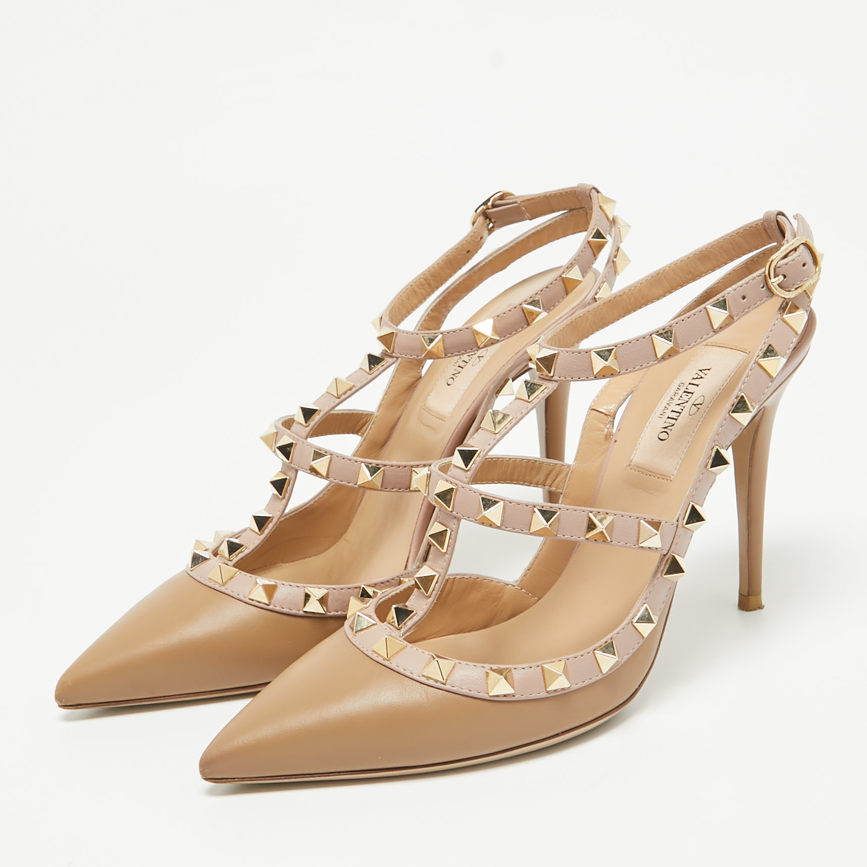 Valentino Beige Leather Rockstud Pumps Size 37