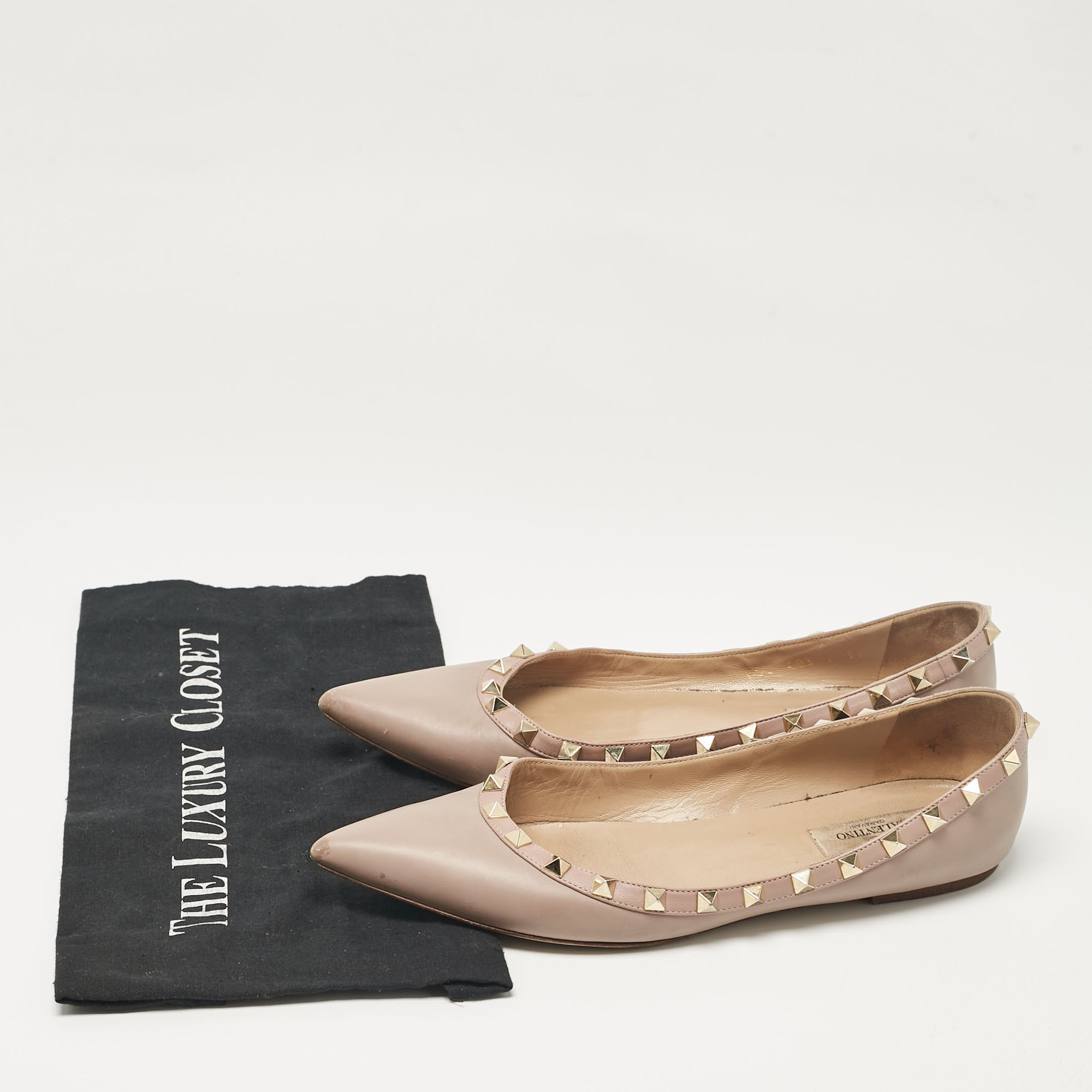 Valentino Beige Leather Rockstud Ballet Flats Size 39