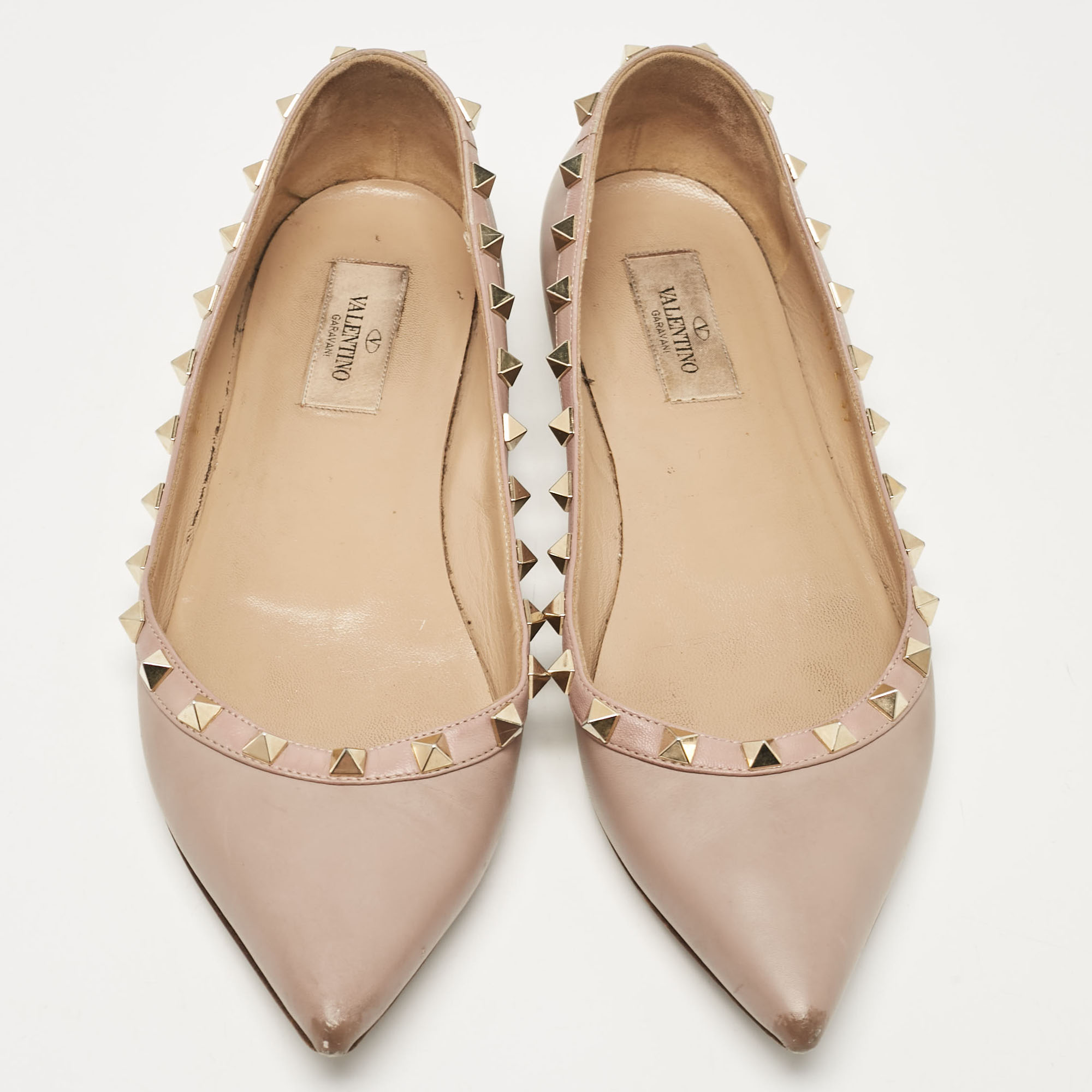 Valentino Beige Leather Rockstud Ballet Flats Size 39