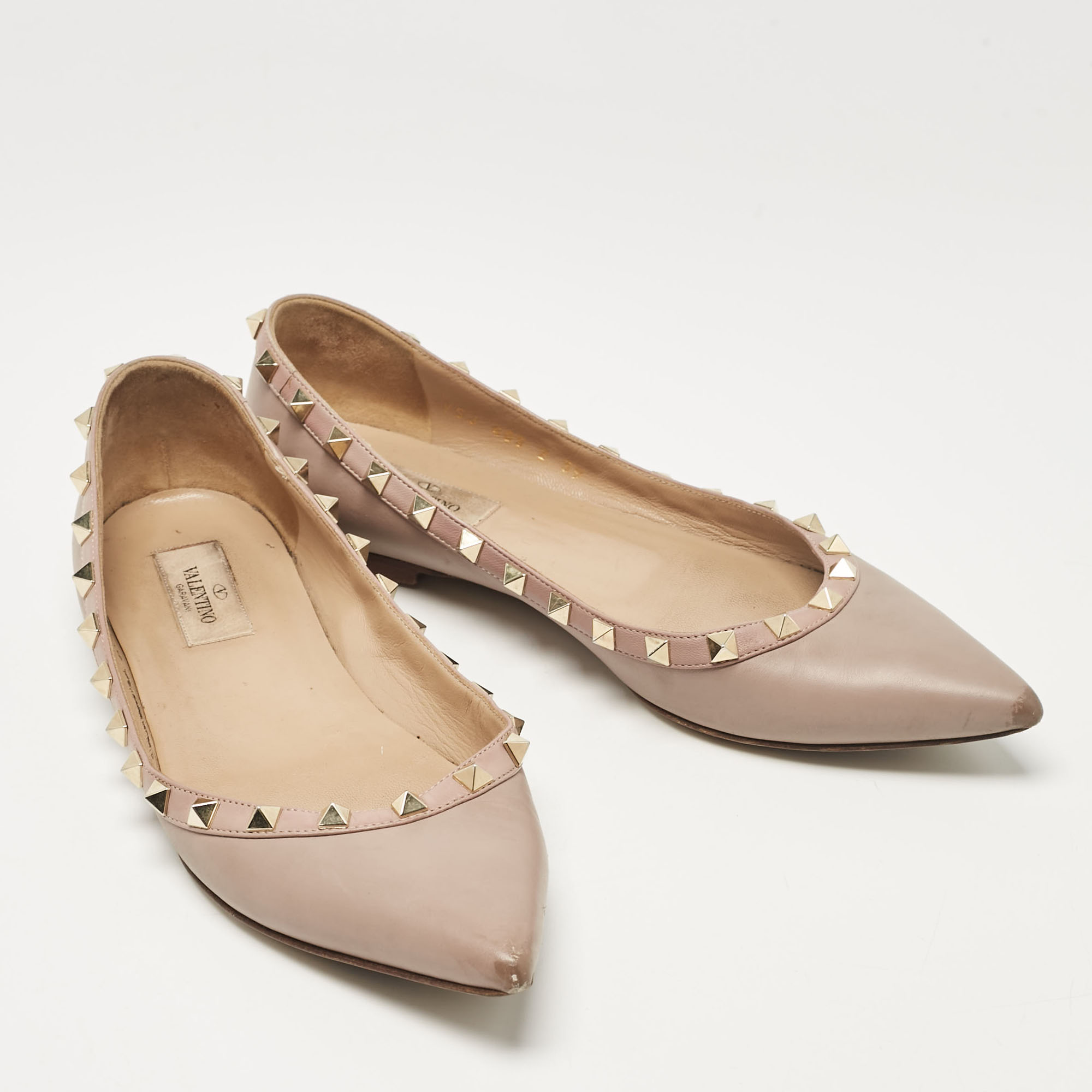 Valentino Beige Leather Rockstud Ballet Flats Size 39