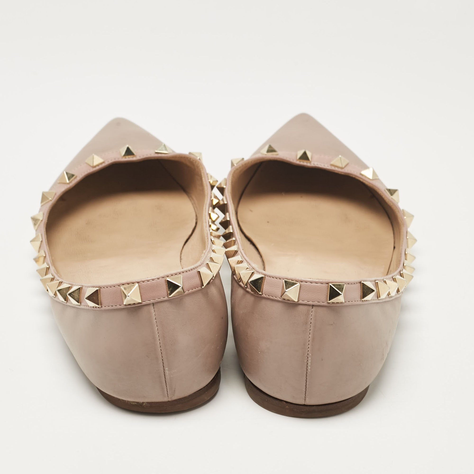 Valentino Beige Leather Rockstud Ballet Flats Size 39