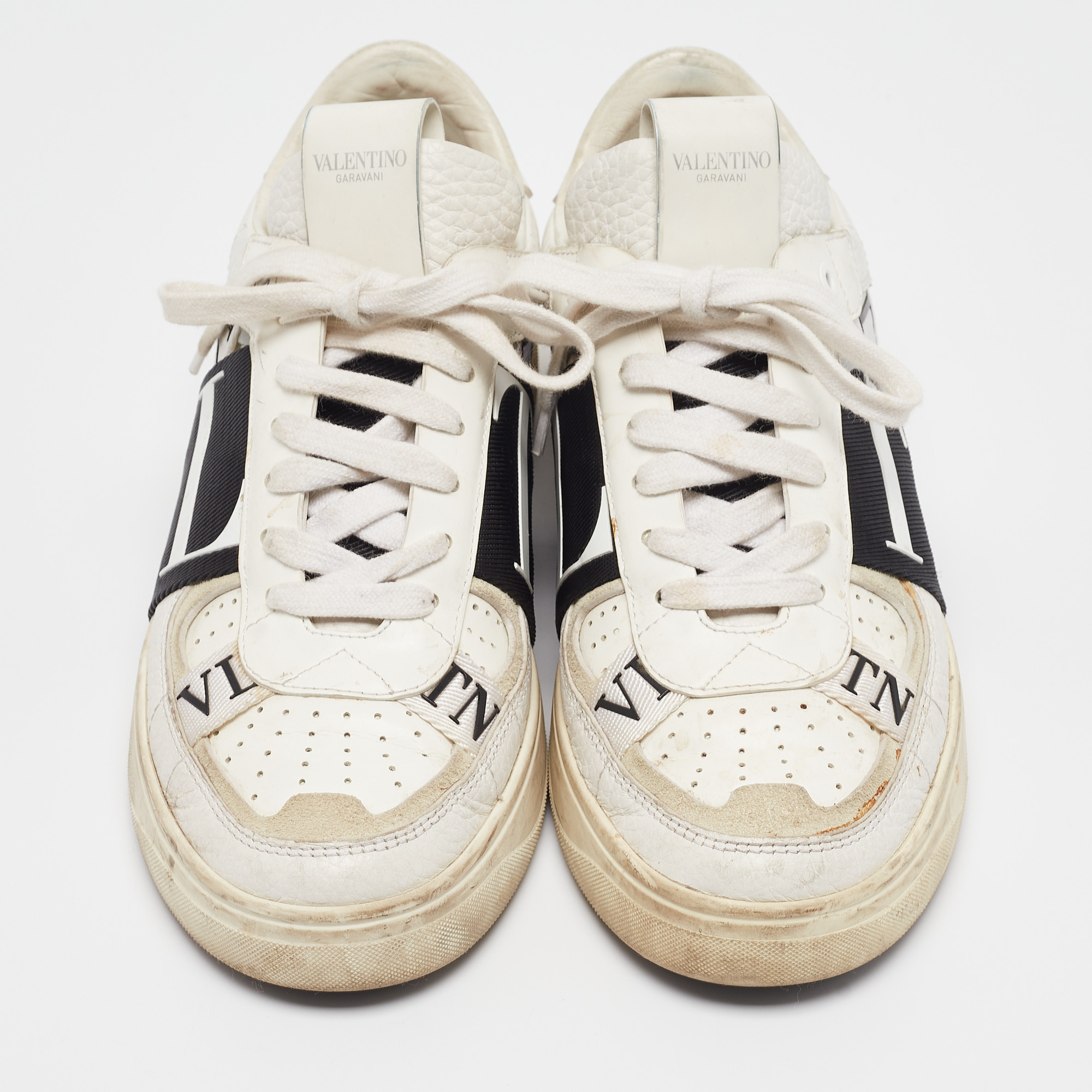 Valentino White Leather And Suede VLTN Lace Up Sneakers Size 37