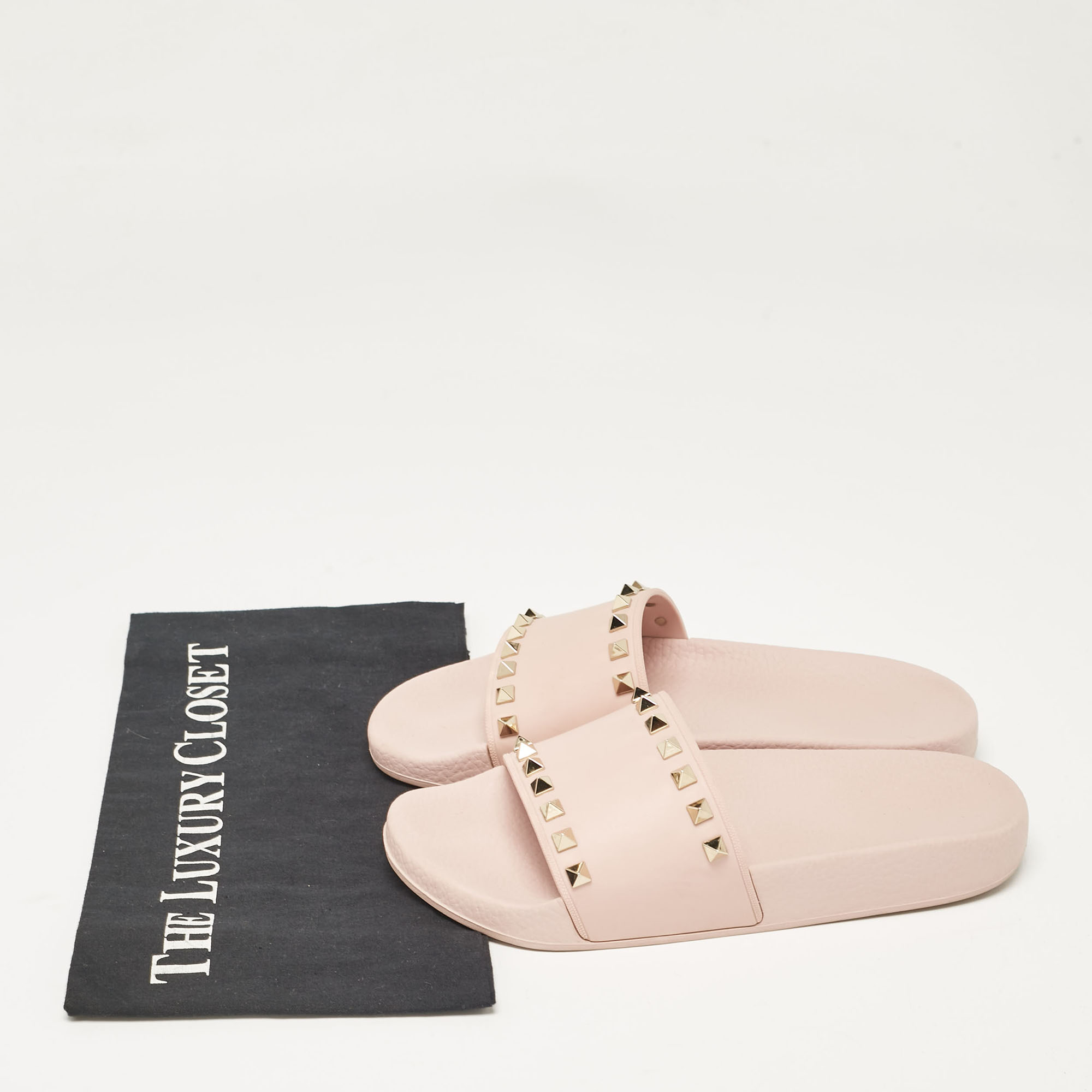 Valentino Pink Rubber Rockstud Slides Size 38