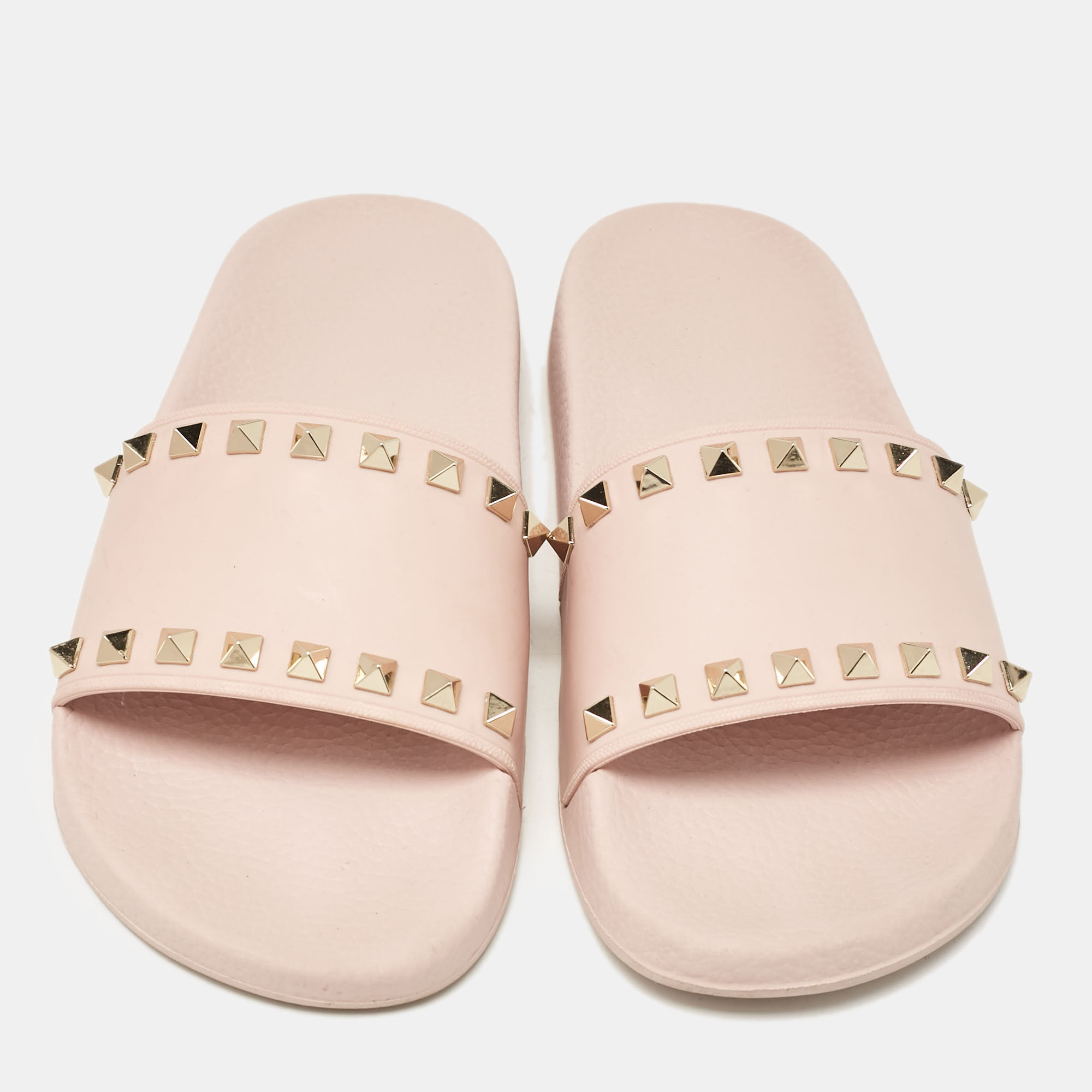 Valentino Pink Rubber Rockstud Slides Size 38