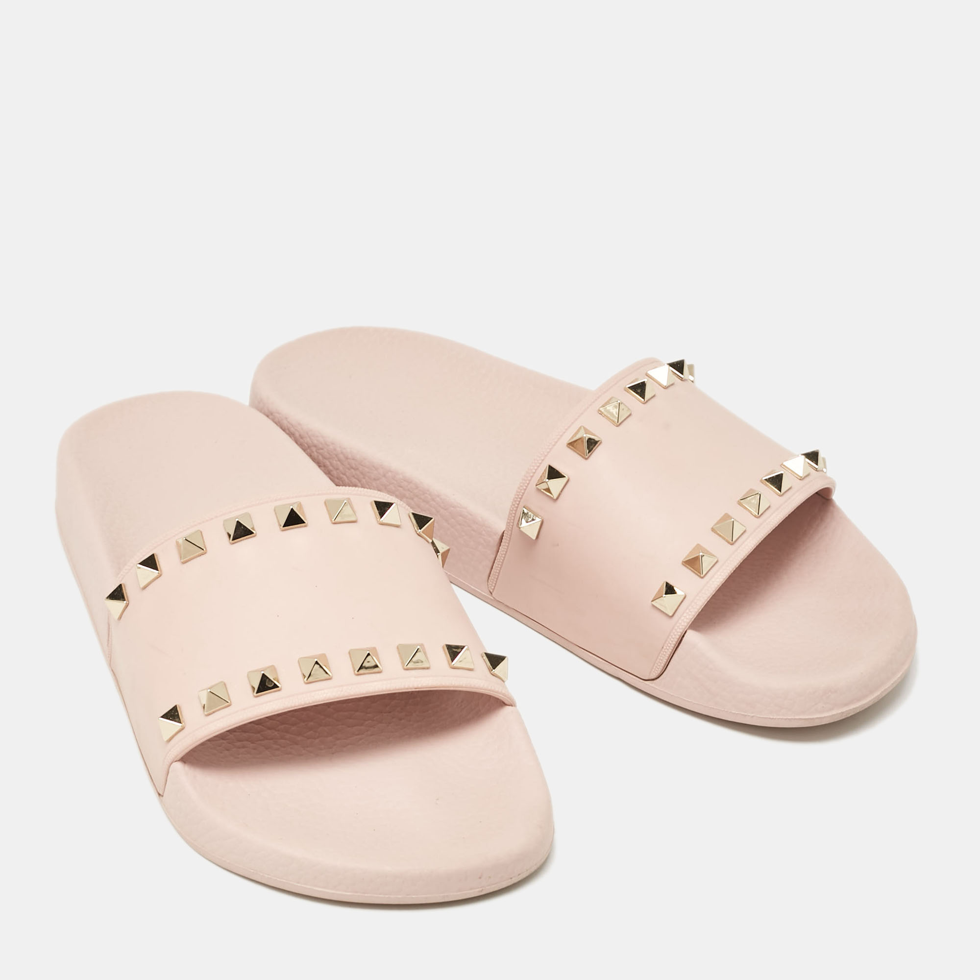 Valentino Pink Rubber Rockstud Slides Size 38