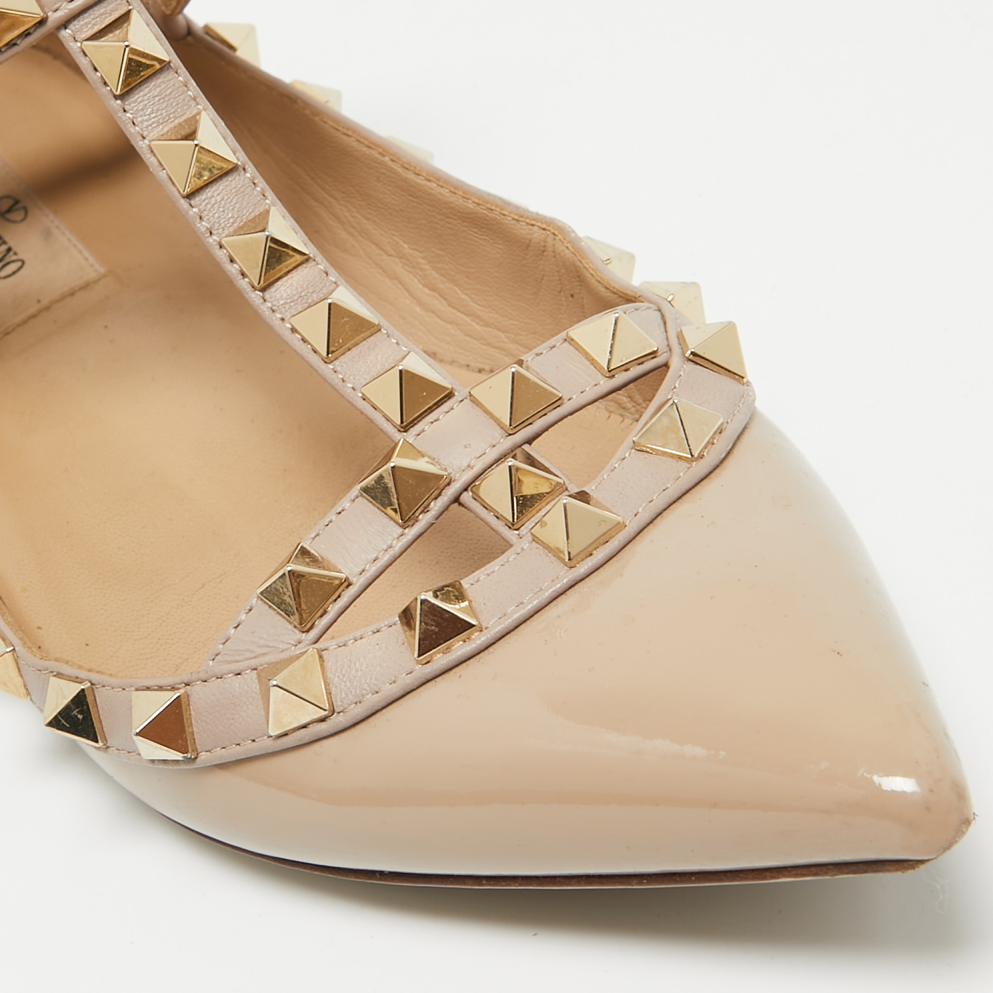 Valentino Beige Patent Leather Rockstud Ballet Flats Size 36.5