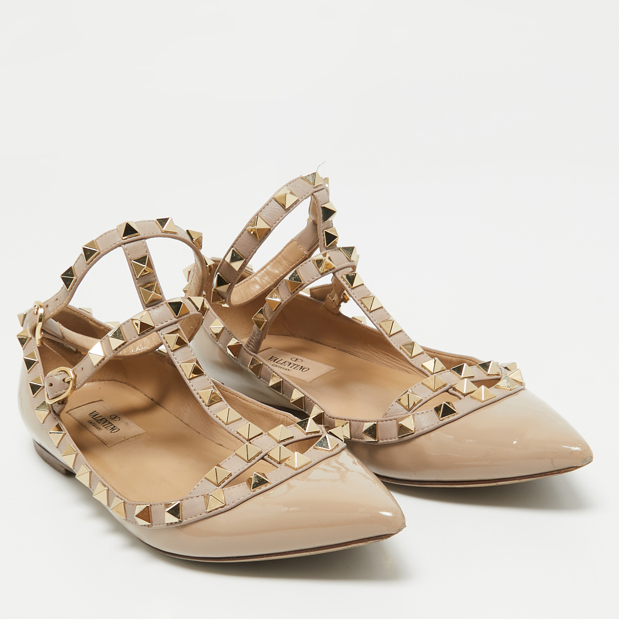 Valentino Beige Patent Leather Rockstud Ballet Flats Size 36.5