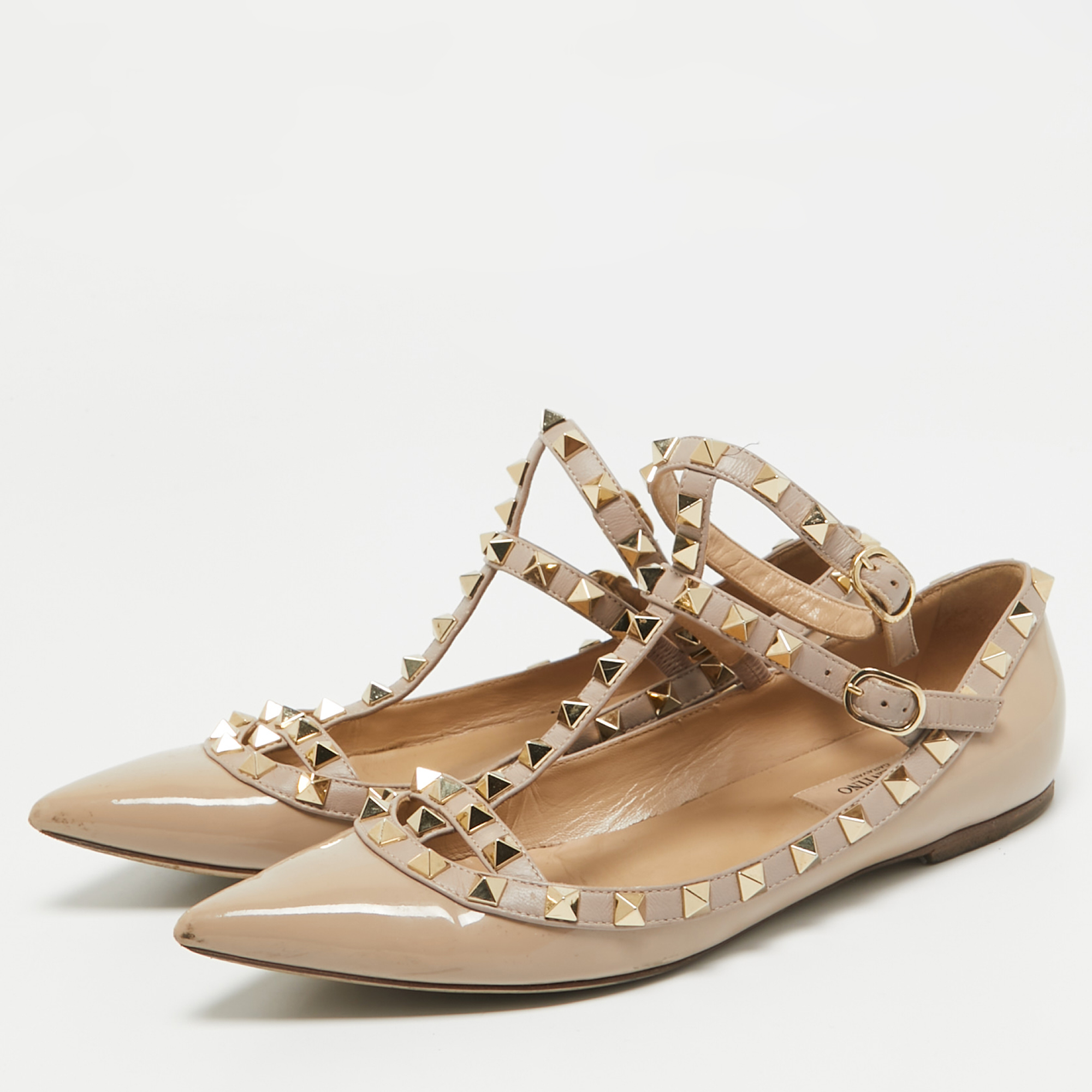 Valentino Beige Patent Leather Rockstud Ballet Flats Size 36.5